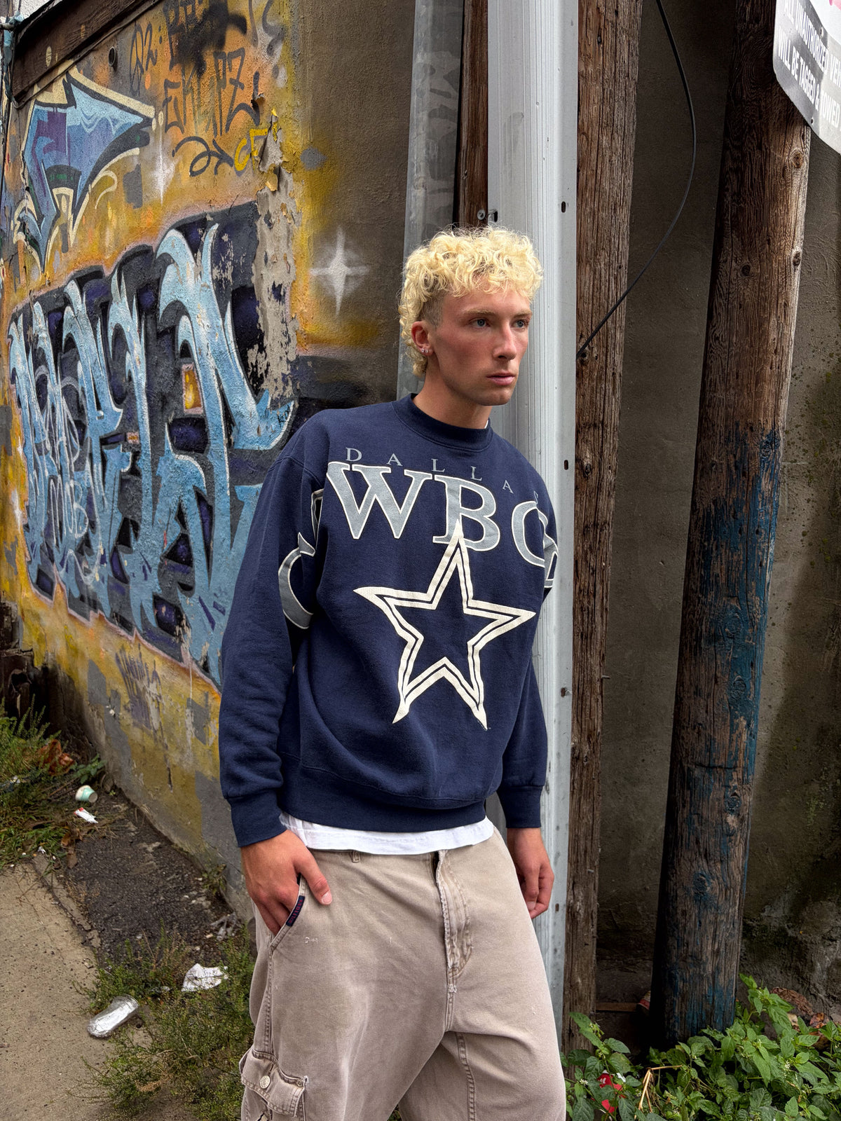 Vintage 1993 Dallas Cowboys NFL Big Spellout Graphic Crewneck Sweatshirt Size XL
