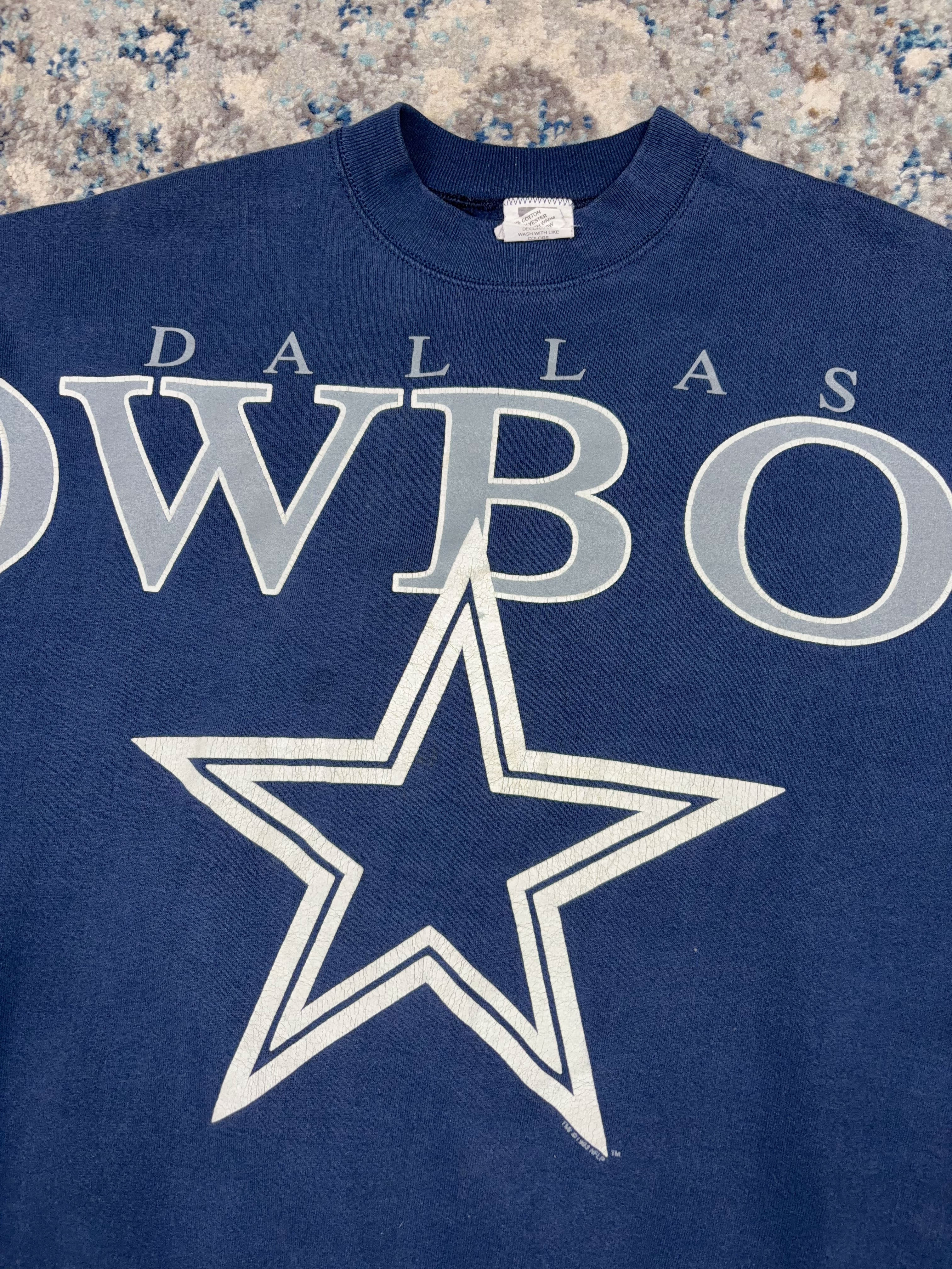 Vintage 1993 Dallas Cowboys NFL Big Spellout Graphic Crewneck Sweatshirt Size XL