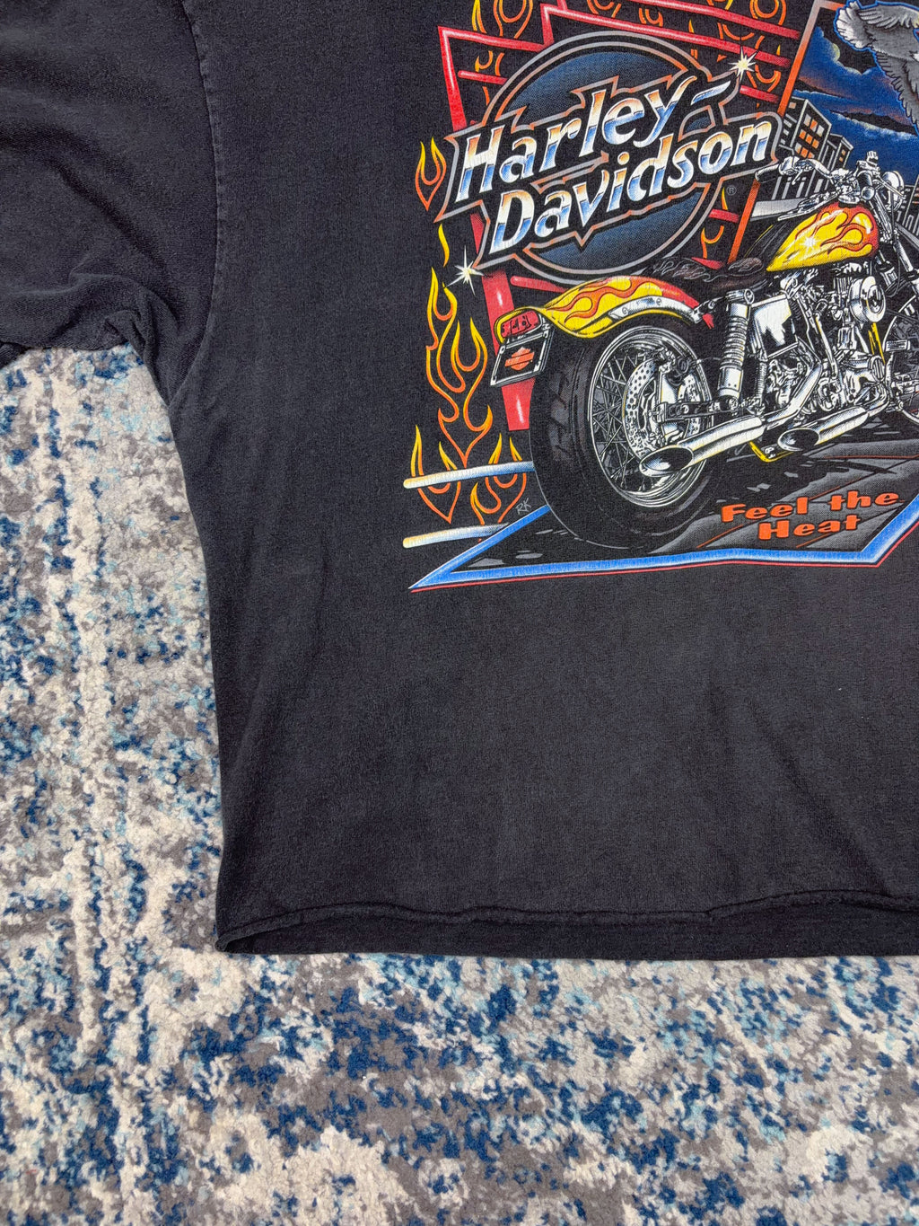 Vintage 1995 Harley Davidson Feel The Heat Neon Graphic Cropped T-Shirt Size 2XL