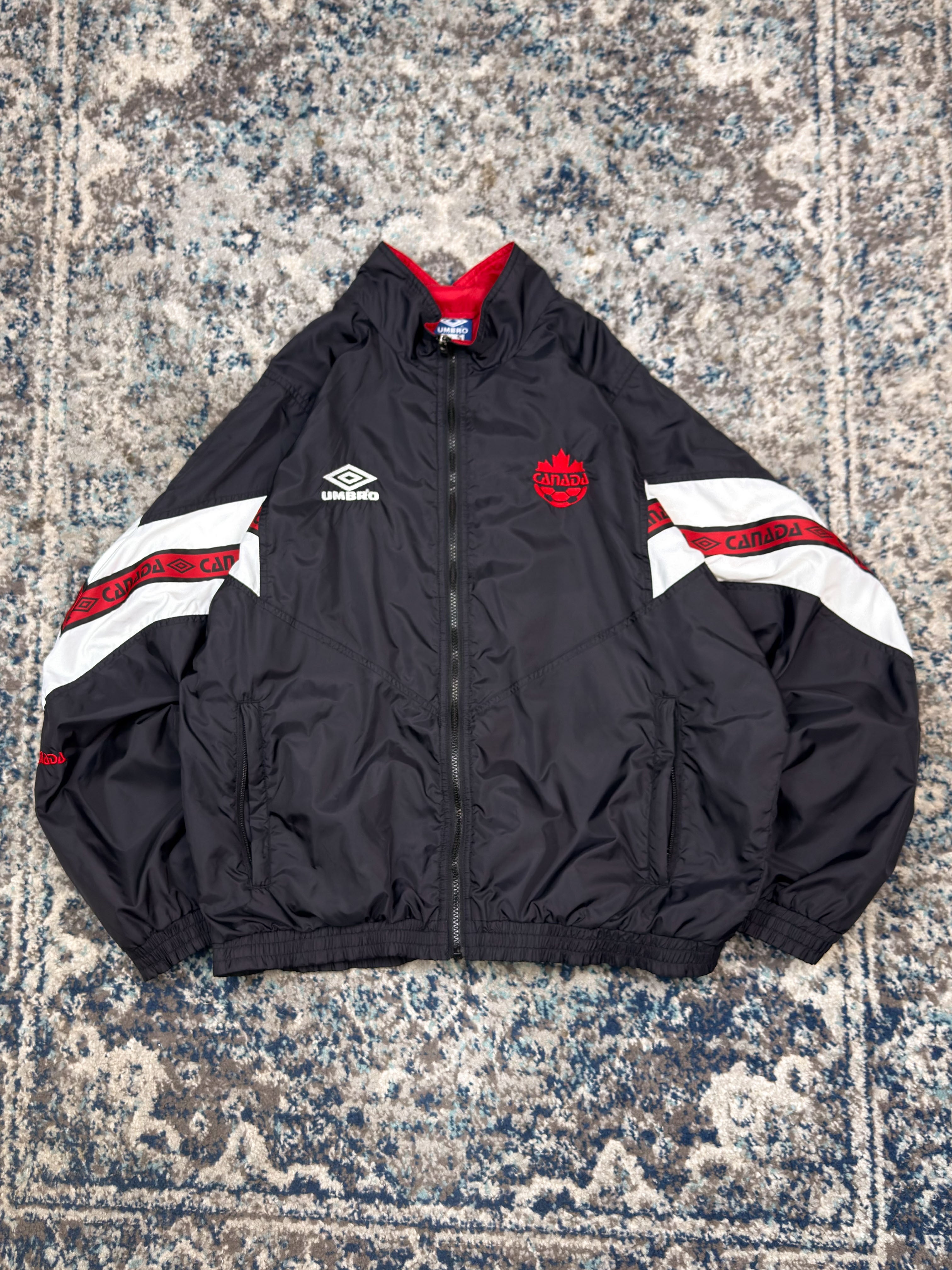 Vintage Canada National Team Umbro Sleeve Ribbon Full Zip Jacket Size Large