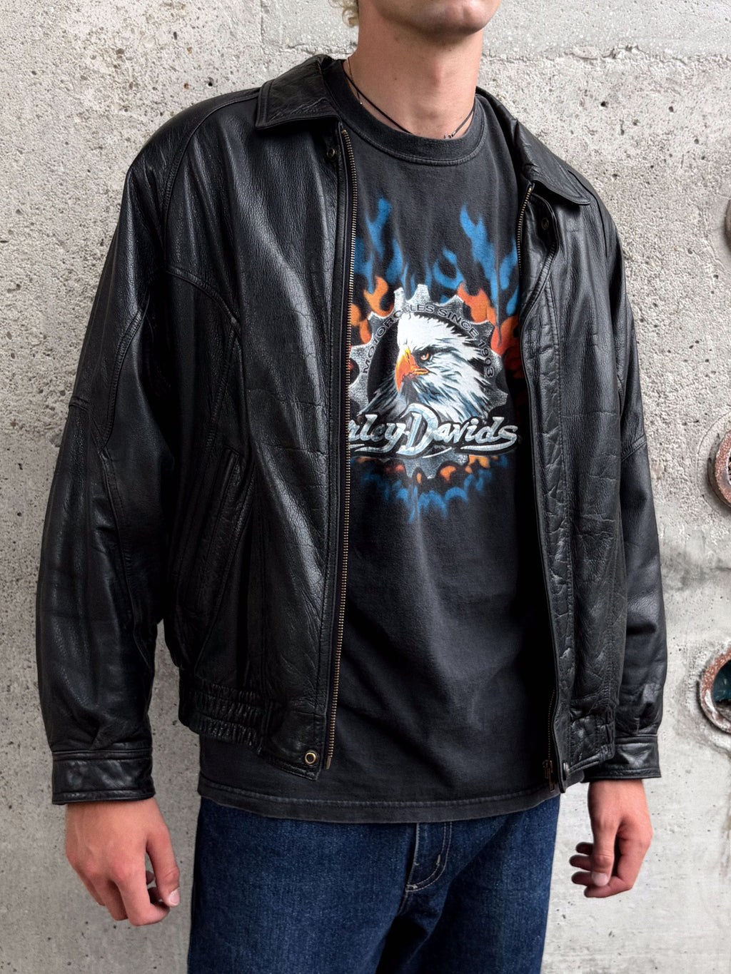 Vintage 2002 Harley Davidson Flaming Eagle Graphic Spellout T-Shirt Size Large