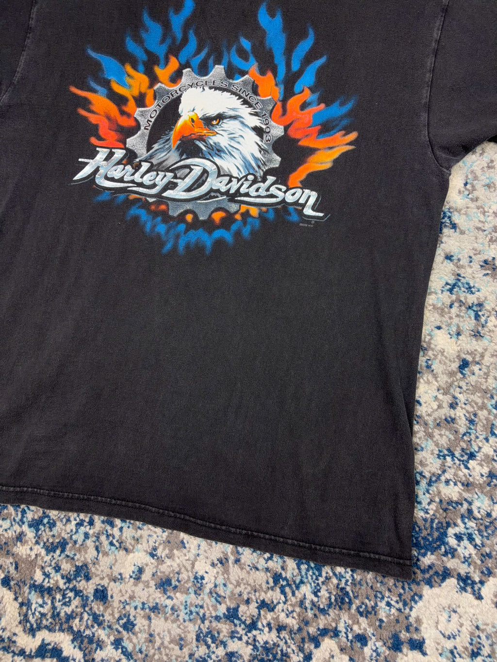 Vintage 2002 Harley Davidson Flaming Eagle Graphic Spellout T-Shirt Size Large