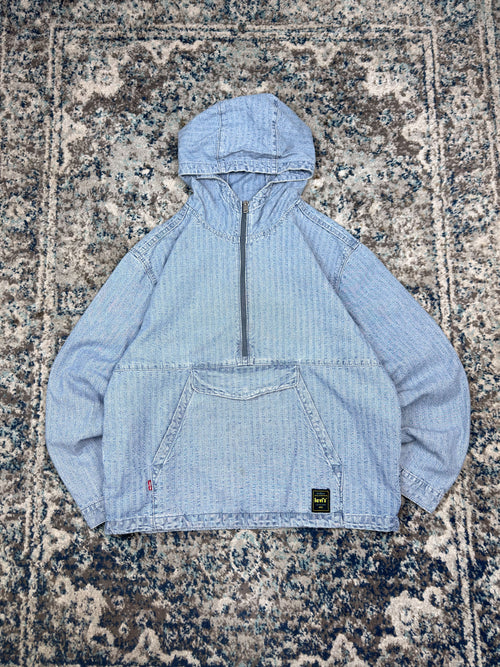 Levis Sutro Light Wash Denim 1/2 Zip Anorak Jacket Size Small