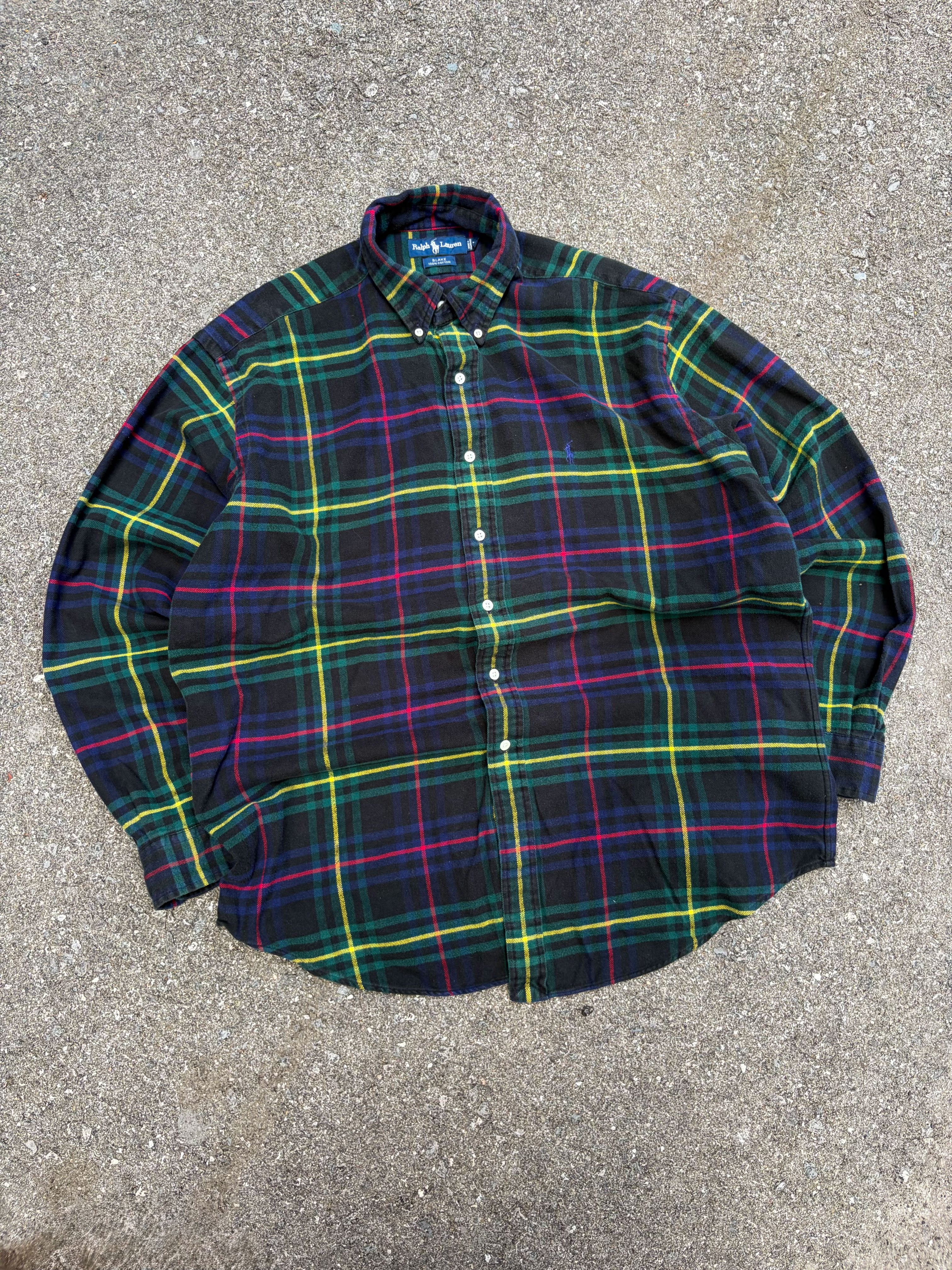 Vintage Polo Ralph Lauren Embroidered Pony Plaid Long Sleeve Button Up Shirt Size Large