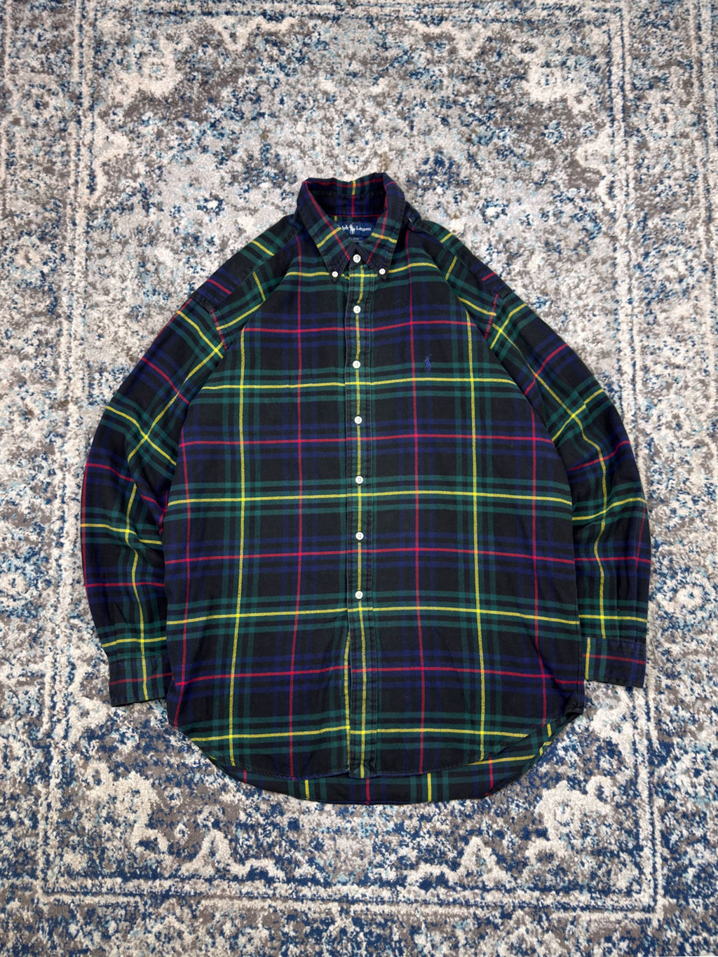 Vintage Polo Ralph Lauren Embroidered Pony Plaid Long Sleeve Button Up Shirt Size Large