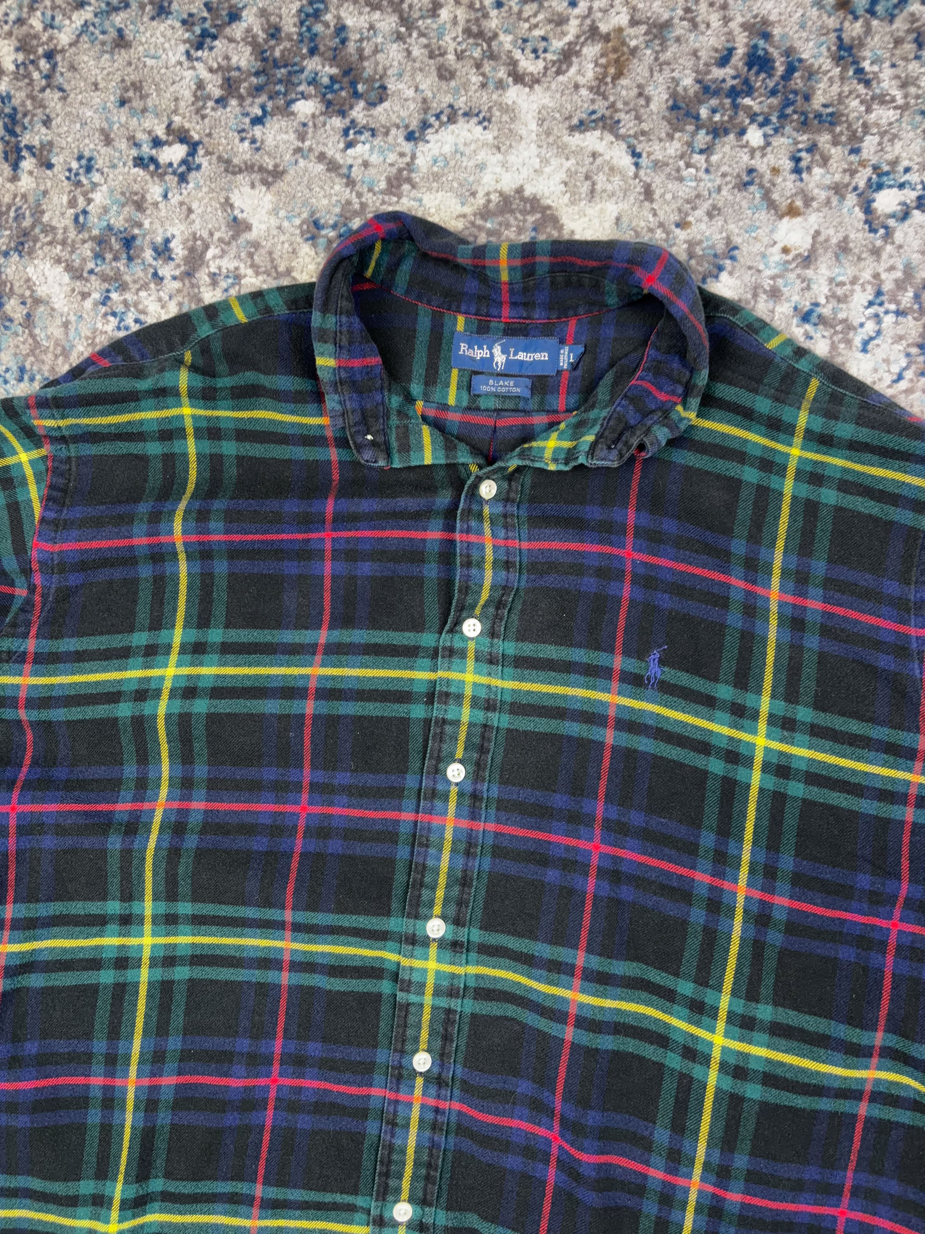 Vintage Polo Ralph Lauren Embroidered Pony Plaid Long Sleeve Button Up Shirt Size Large