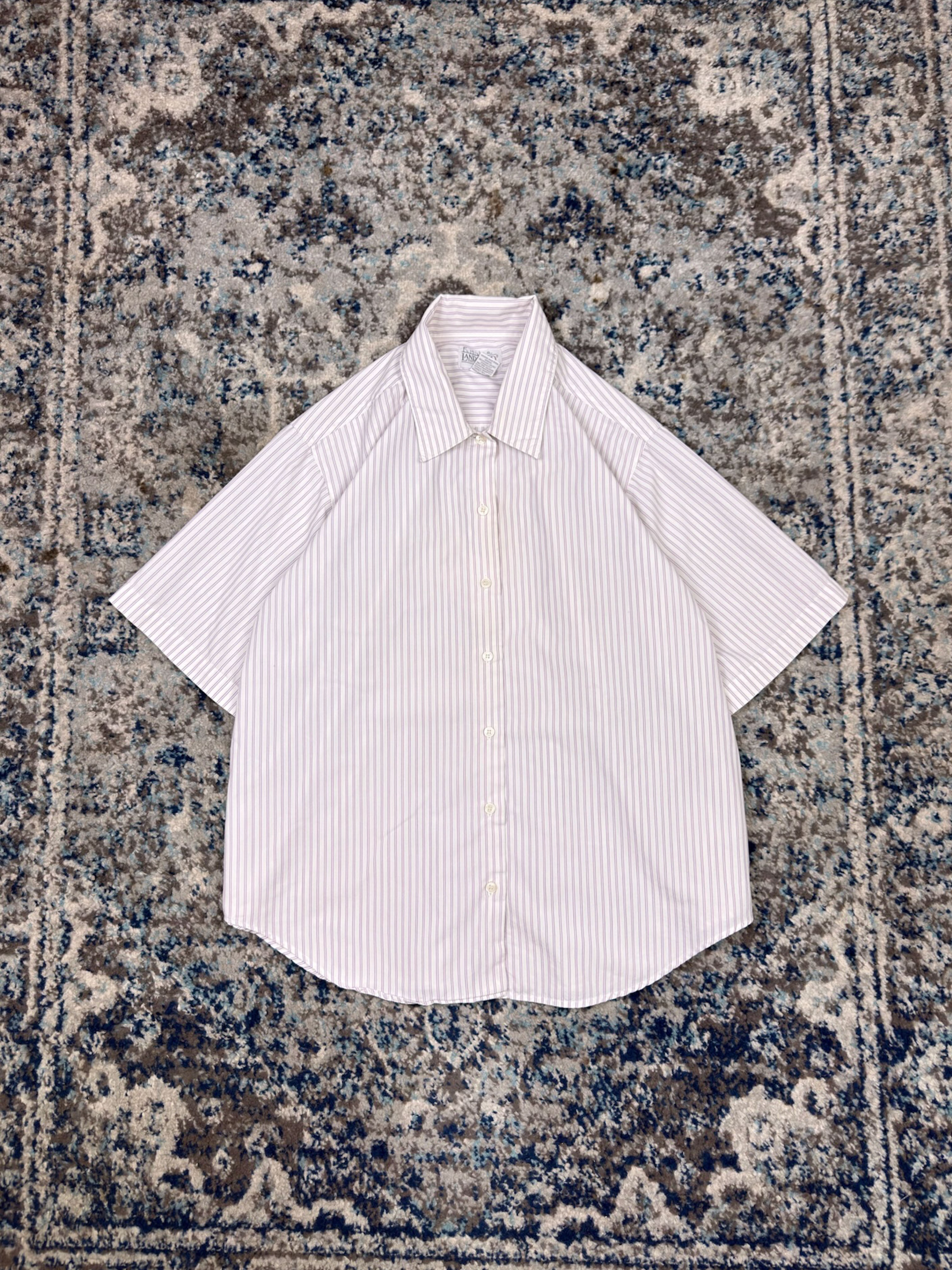 Vintage  Womens Lands End Striped Short Sleeve Button Up Shirt Size Large