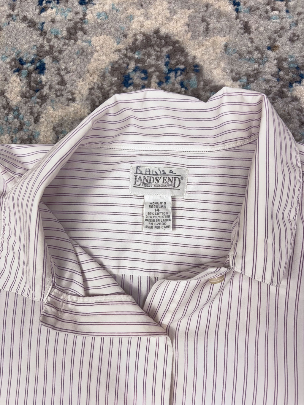 Vintage  Womens Lands End Striped Short Sleeve Button Up Shirt Size Large