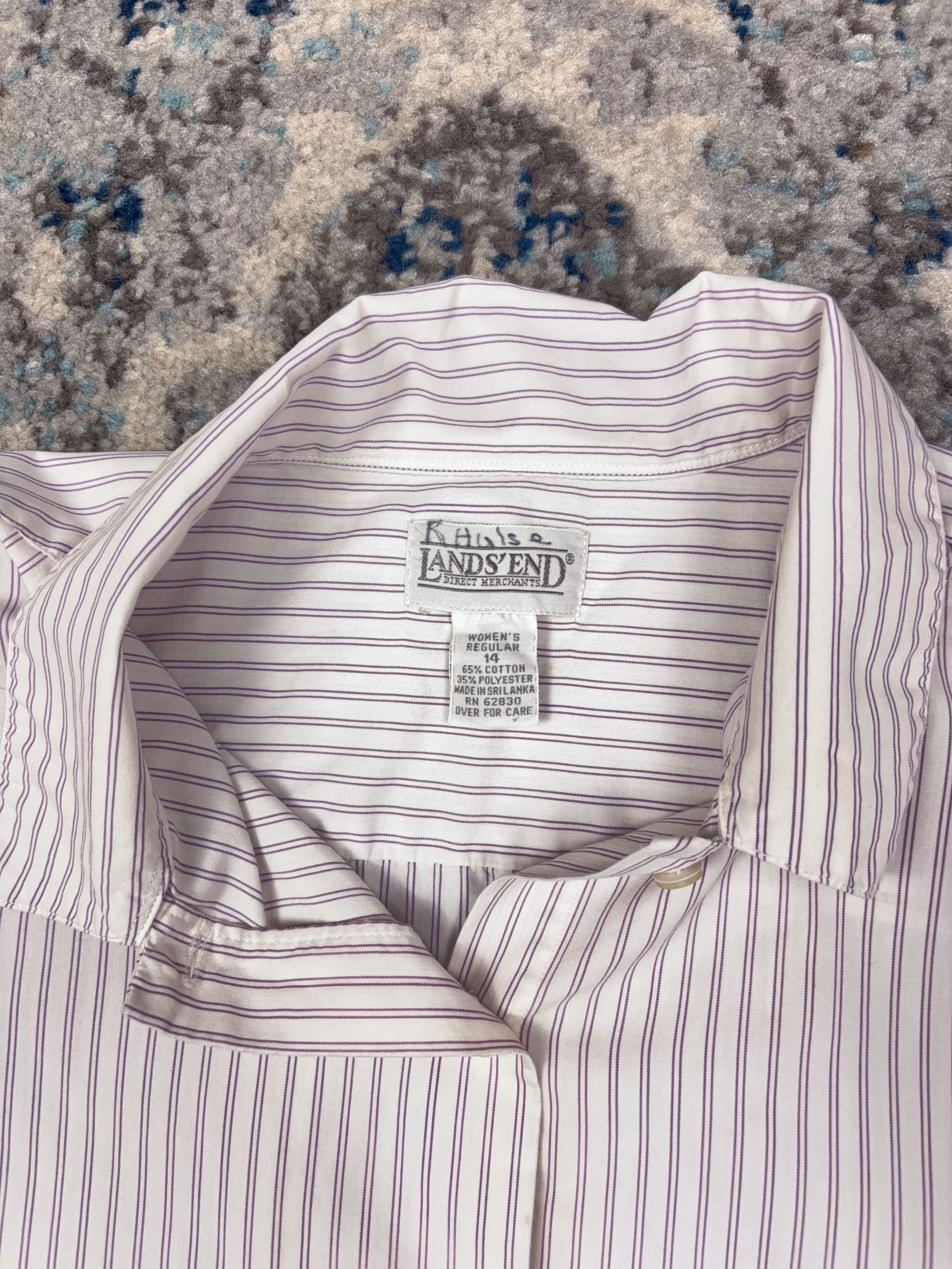 Vintage  Womens Lands End Striped Short Sleeve Button Up Shirt Size Large