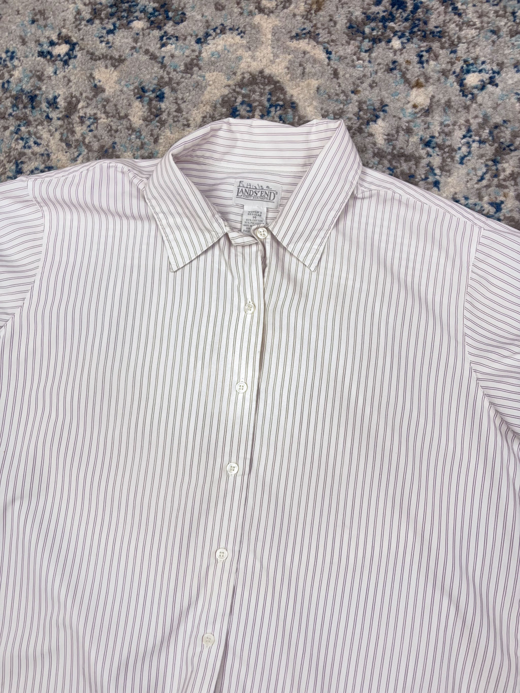 Vintage  Womens Lands End Striped Short Sleeve Button Up Shirt Size Large