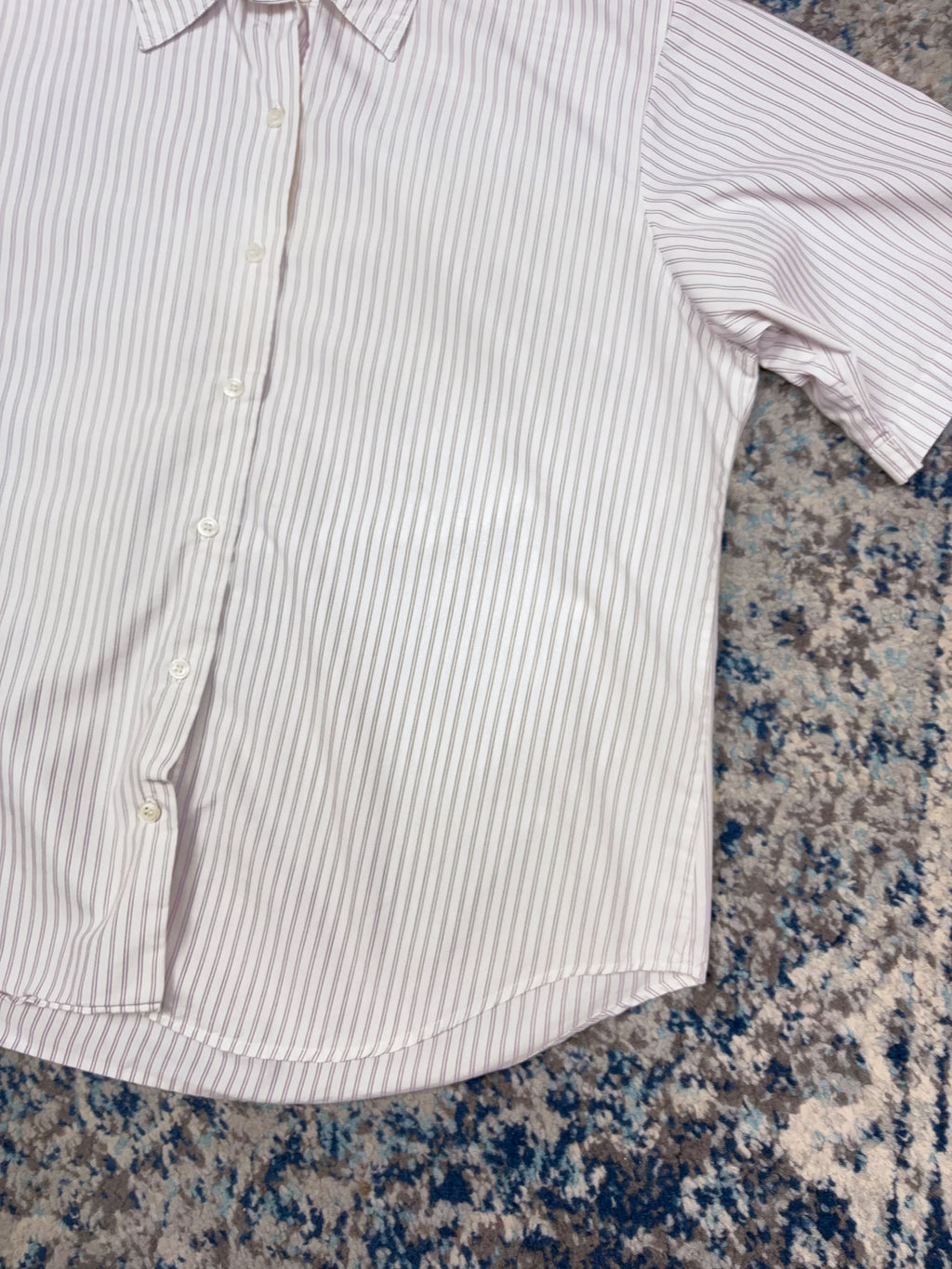 Vintage  Womens Lands End Striped Short Sleeve Button Up Shirt Size Large