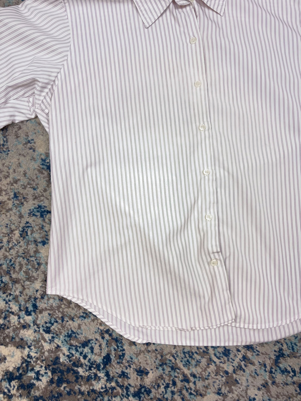 Vintage  Womens Lands End Striped Short Sleeve Button Up Shirt Size Large