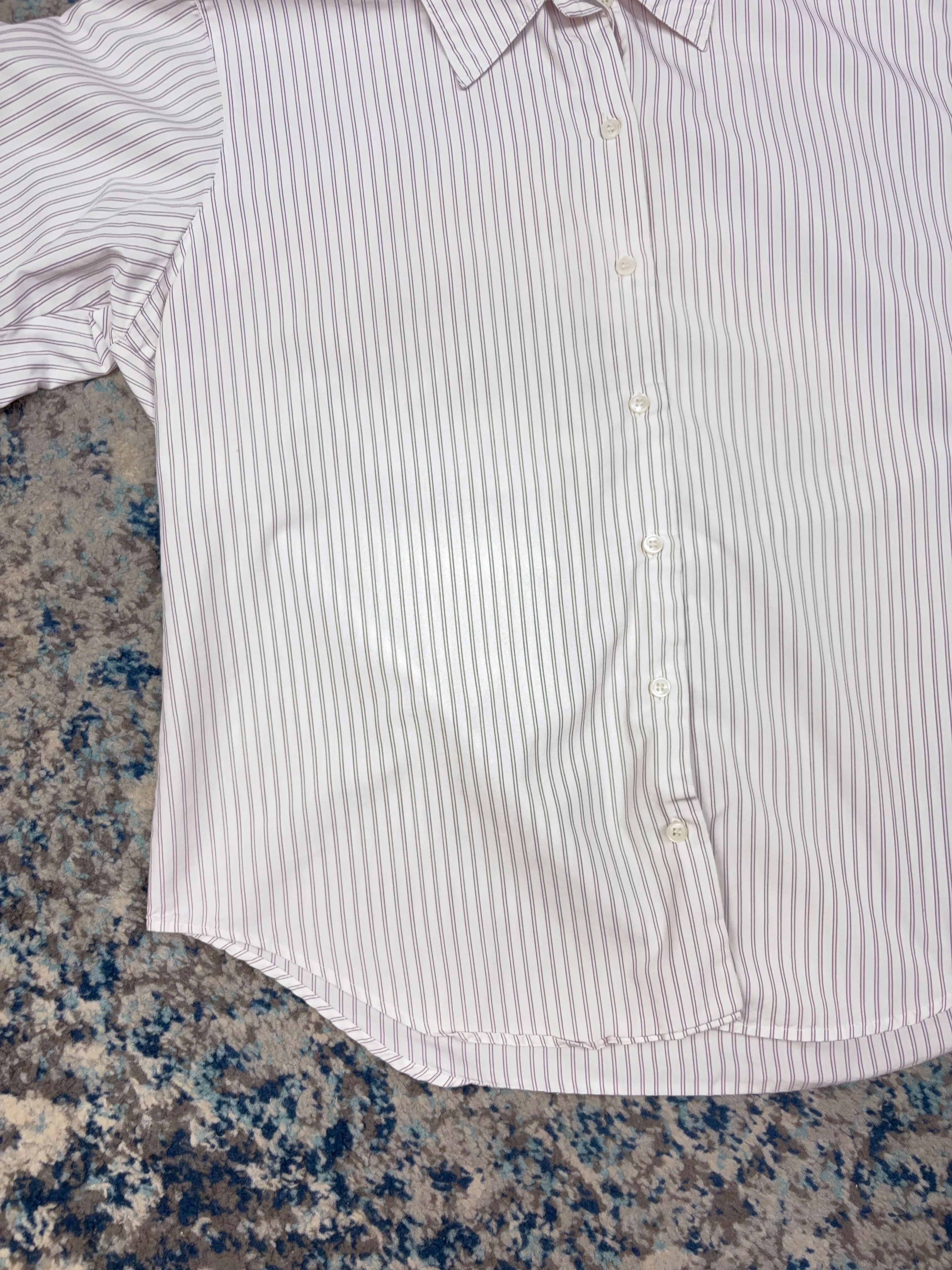 Vintage  Womens Lands End Striped Short Sleeve Button Up Shirt Size Large