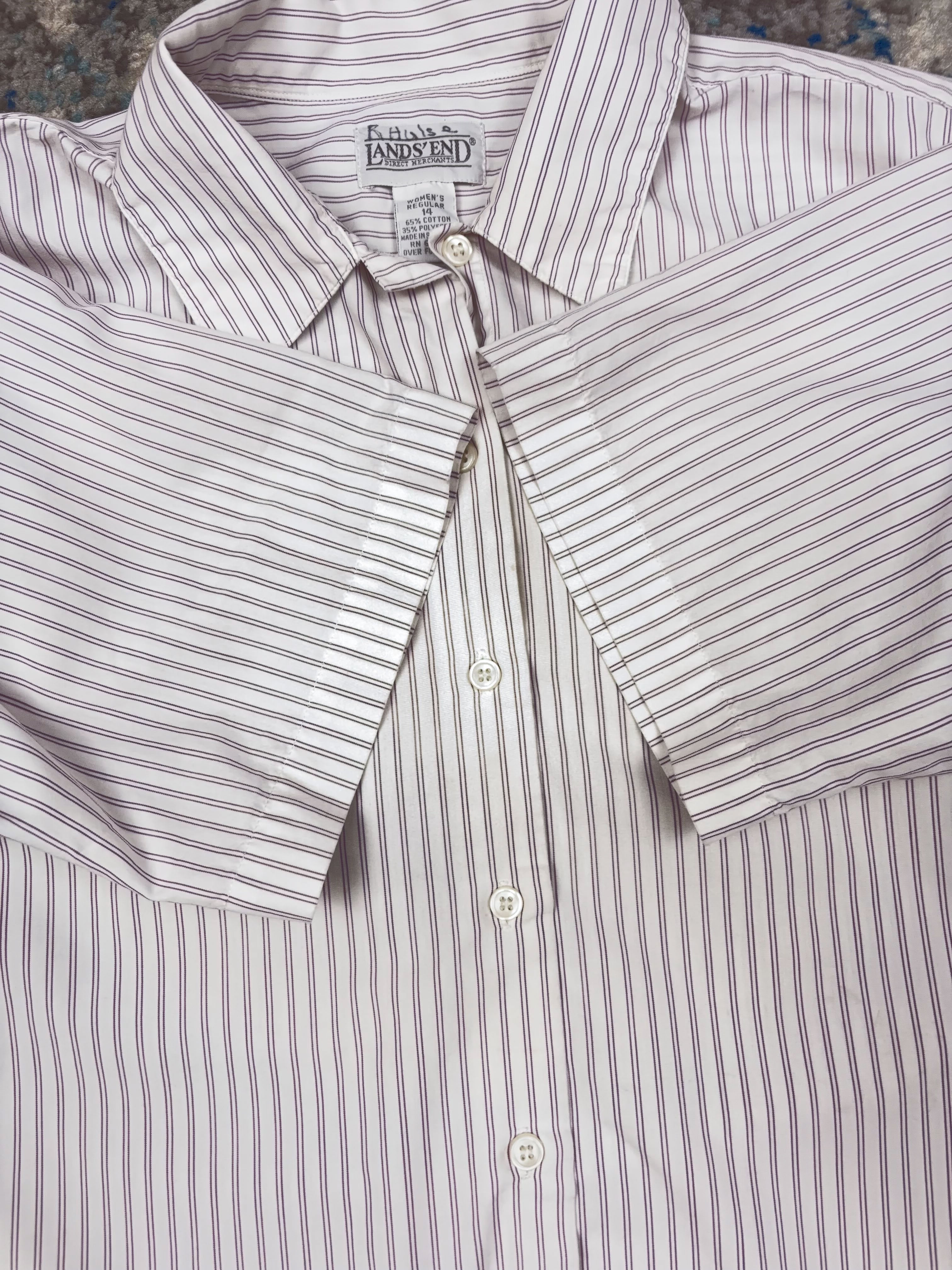 Vintage  Womens Lands End Striped Short Sleeve Button Up Shirt Size Large
