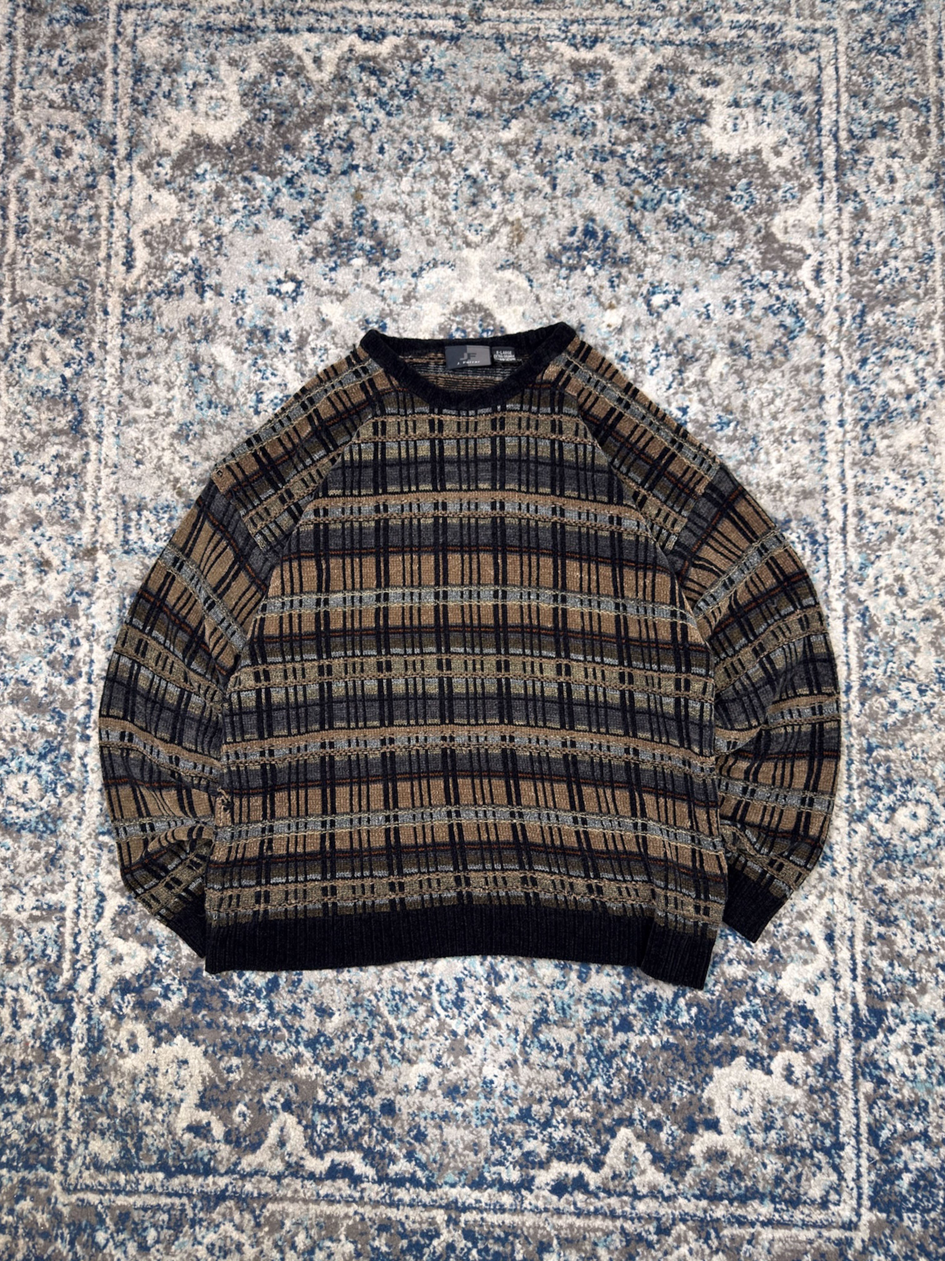 Vintage J. Ferrar Geometric Pattern Pullover Knit Sweater Size XL