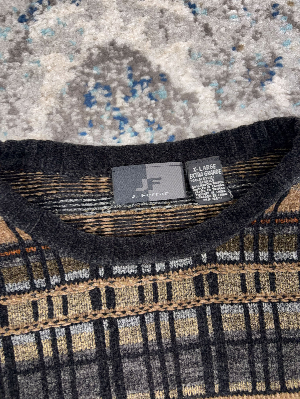 Vintage J. Ferrar Geometric Pattern Pullover Knit Sweater Size XL
