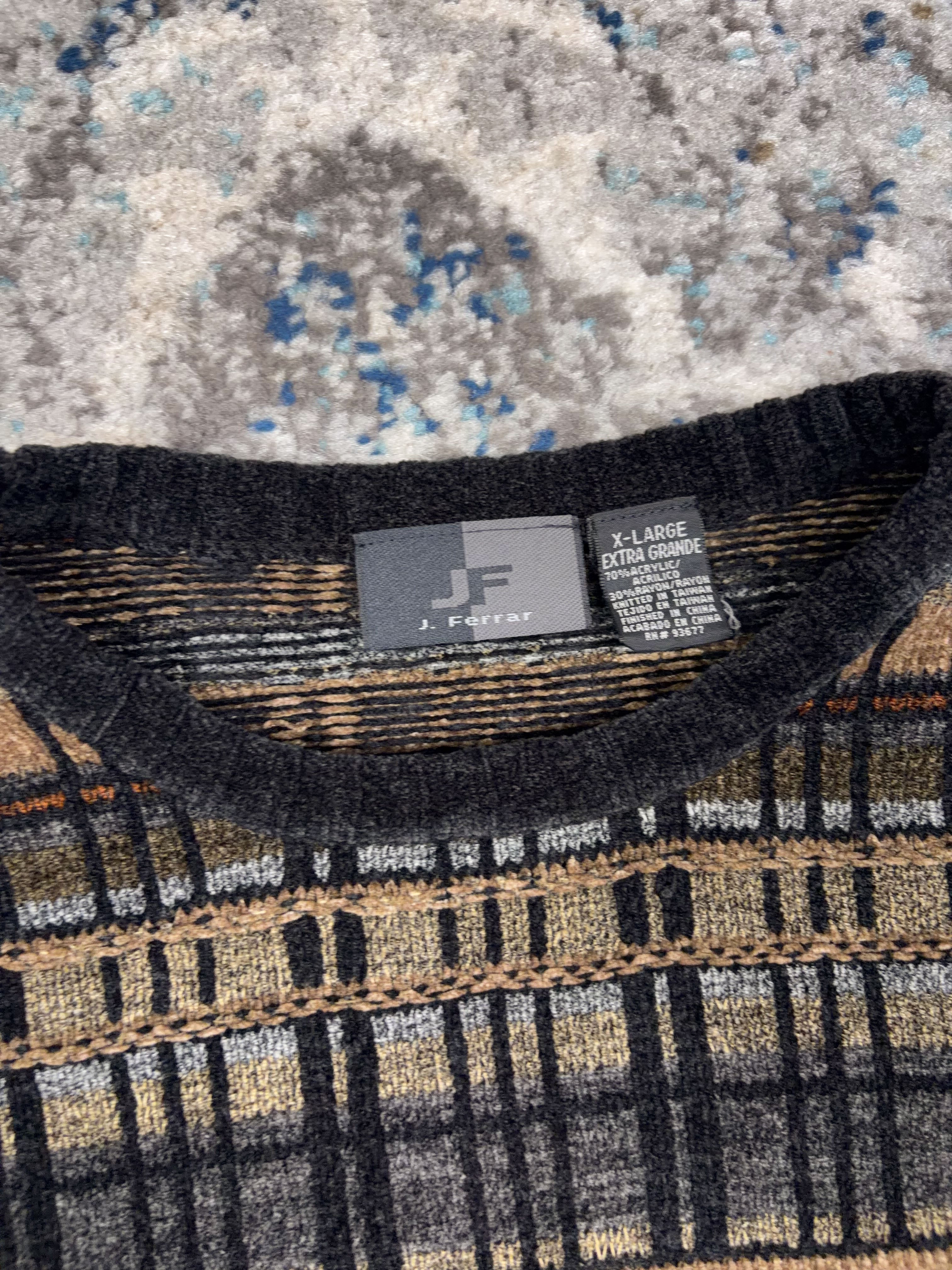 Vintage J. Ferrar Geometric Pattern Pullover Knit Sweater Size XL