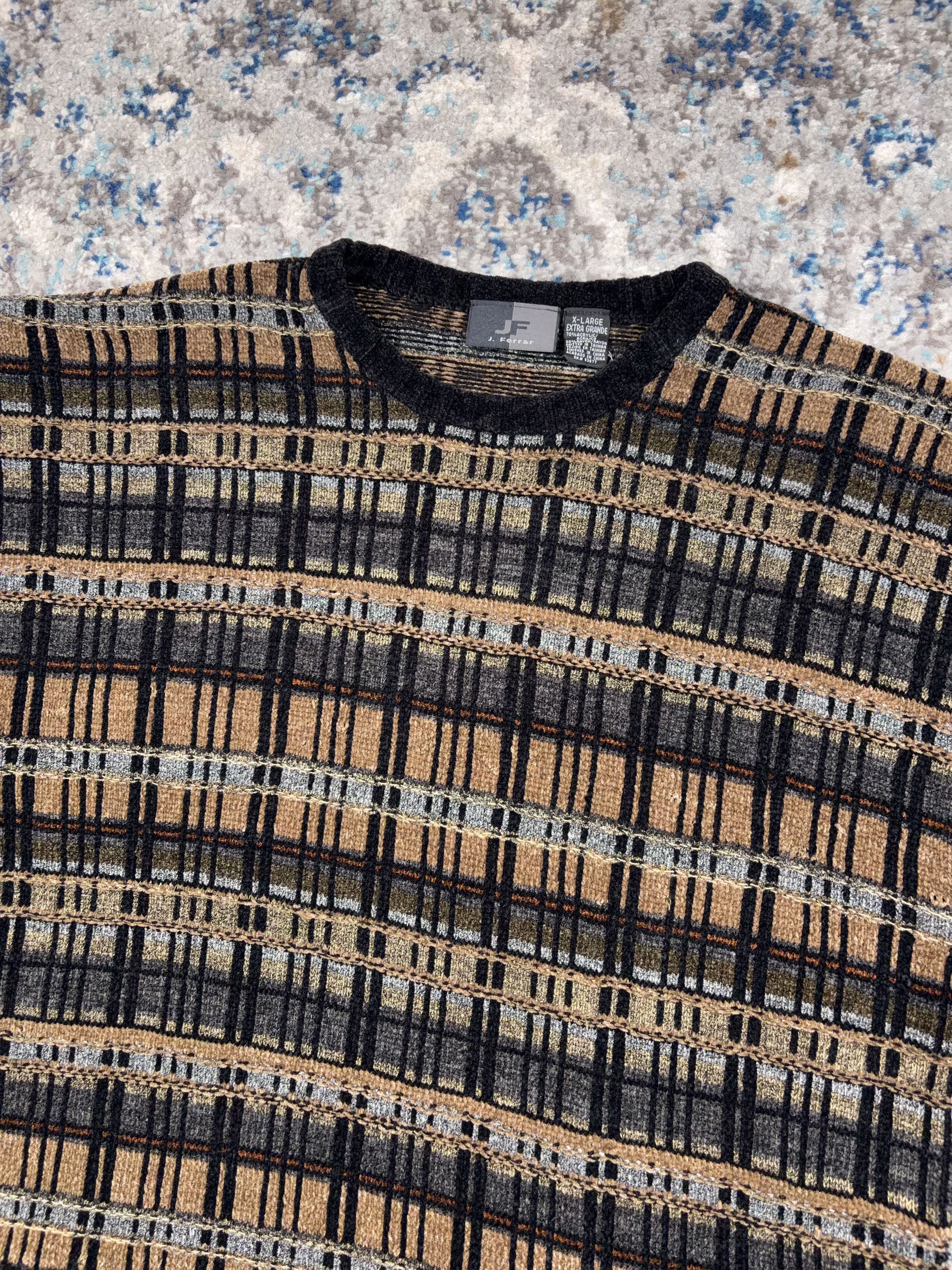 Vintage J. Ferrar Geometric Pattern Pullover Knit Sweater Size XL