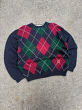 Vintage Tommy Hilfiger Embroidered Crest Argyle Plaid Knit Sweater Size XL