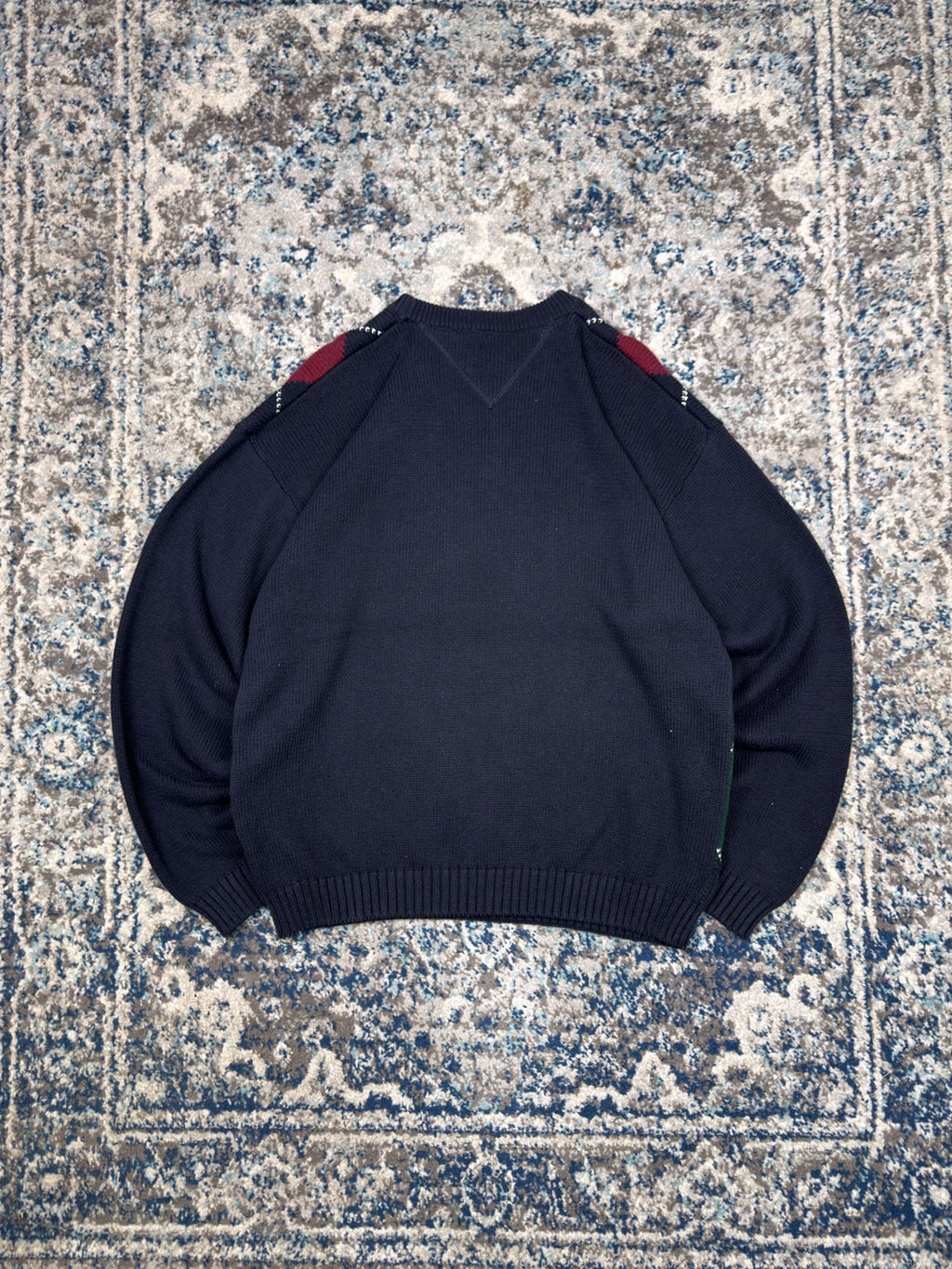 Vintage Tommy Hilfiger Embroidered Crest Argyle Plaid Knit Sweater Size XL