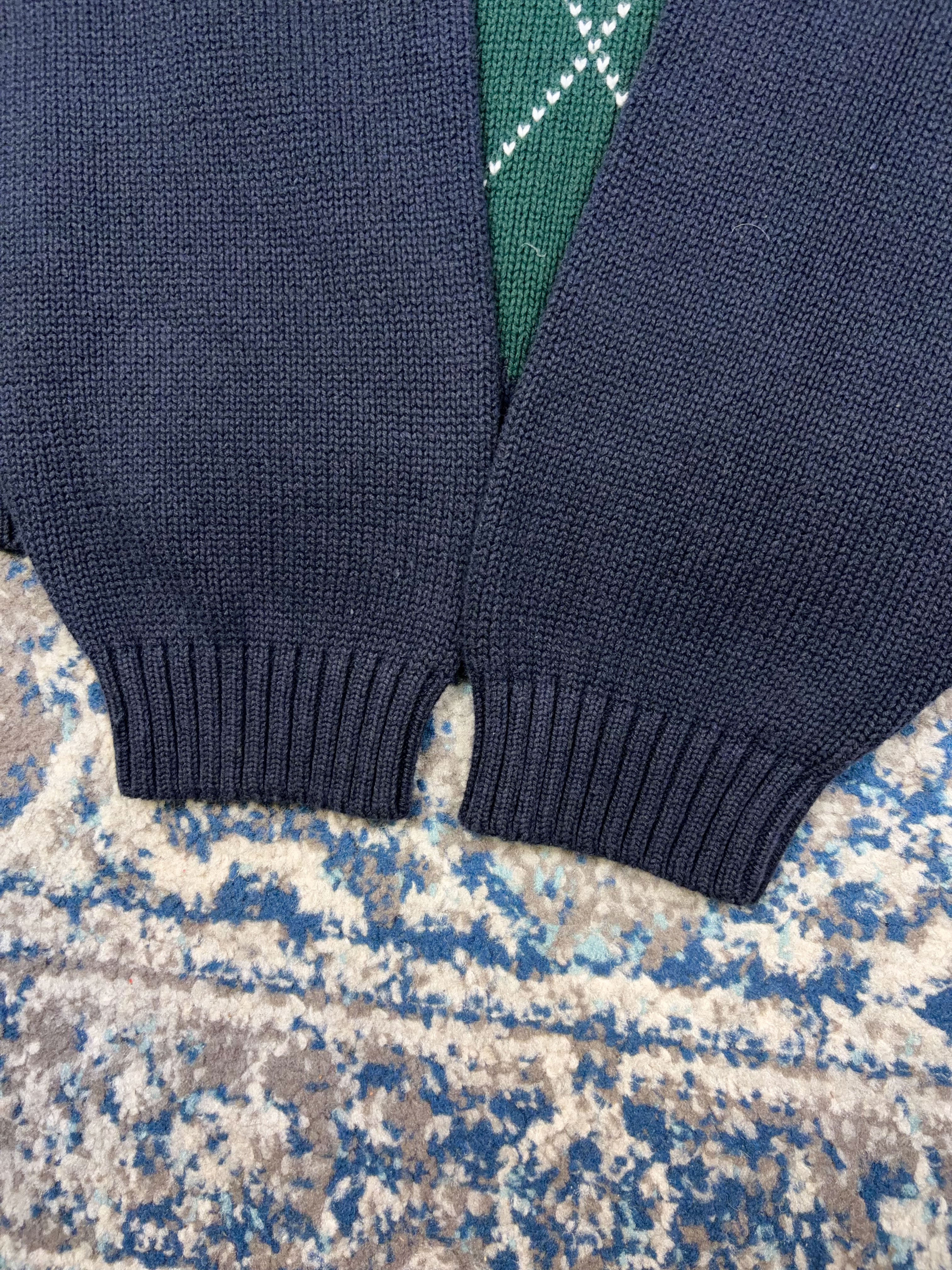 Vintage Tommy Hilfiger Embroidered Crest Argyle Plaid Knit Sweater Size XL