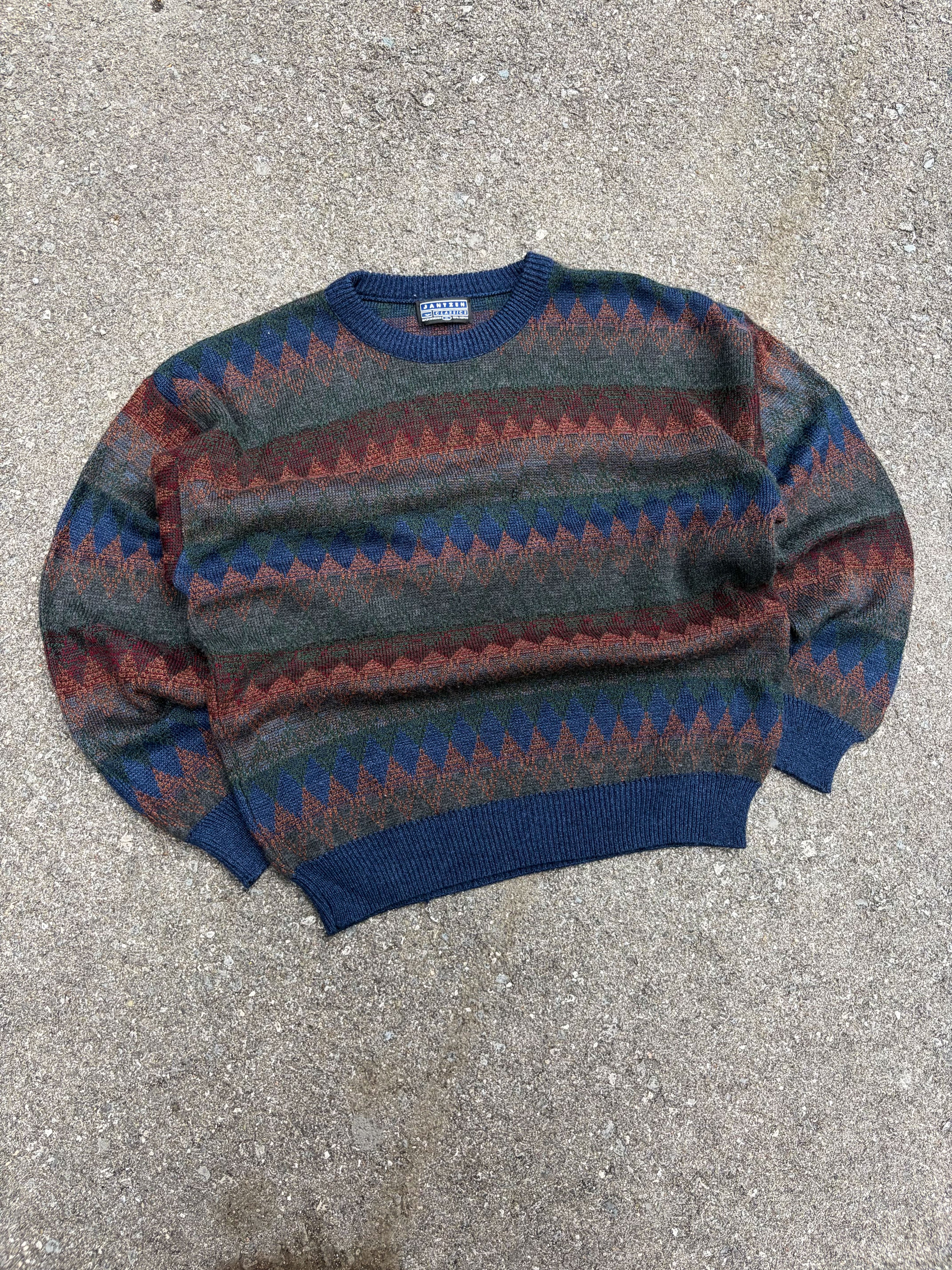 Vintage 90s Jantzen Classics Diamond Pattern Pullover Knit Sweater Size XL