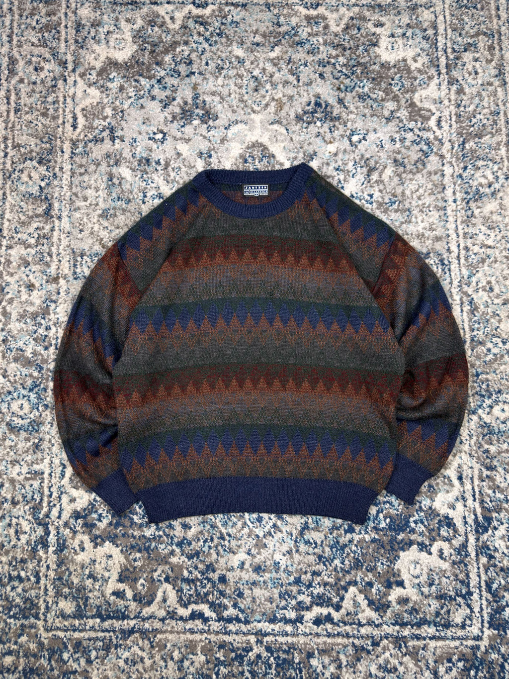 Vintage 90s Jantzen Classics Diamond Pattern Pullover Knit Sweater Size XL