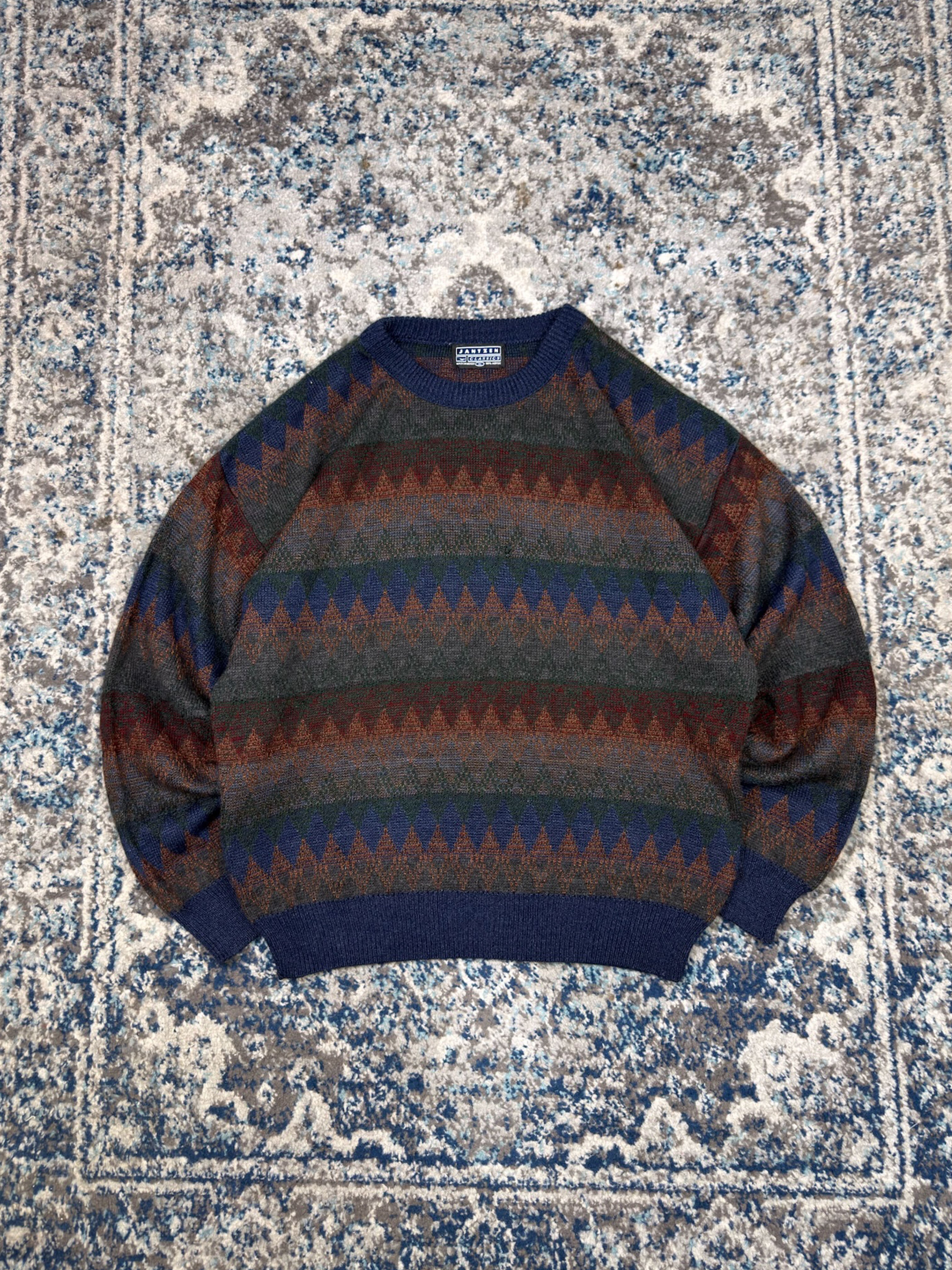 Vintage 90s Jantzen Classics Diamond Pattern Pullover Knit Sweater Size XL