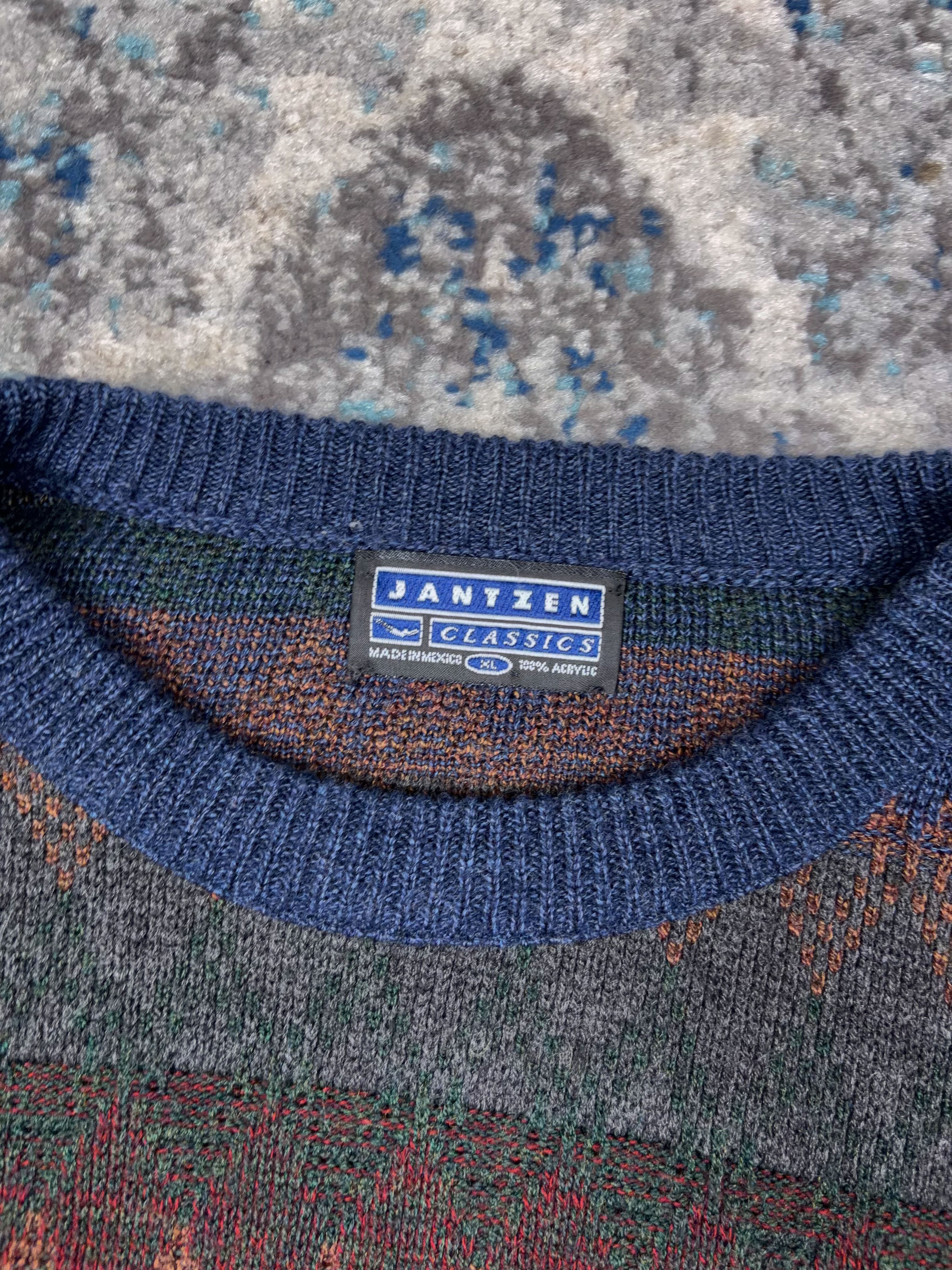 Vintage 90s Jantzen Classics Diamond Pattern Pullover Knit Sweater Size XL