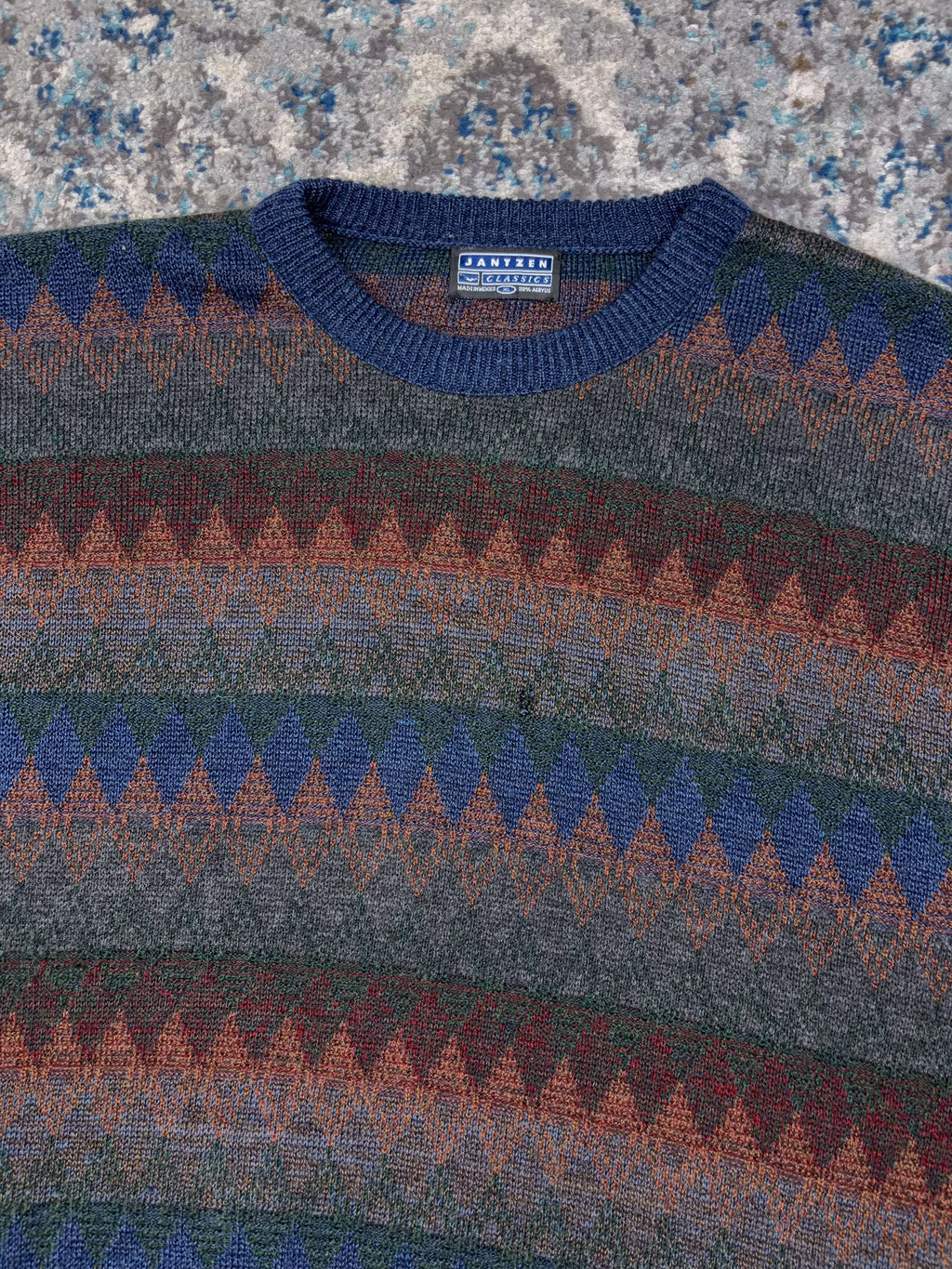 Vintage 90s Jantzen Classics Diamond Pattern Pullover Knit Sweater Size XL