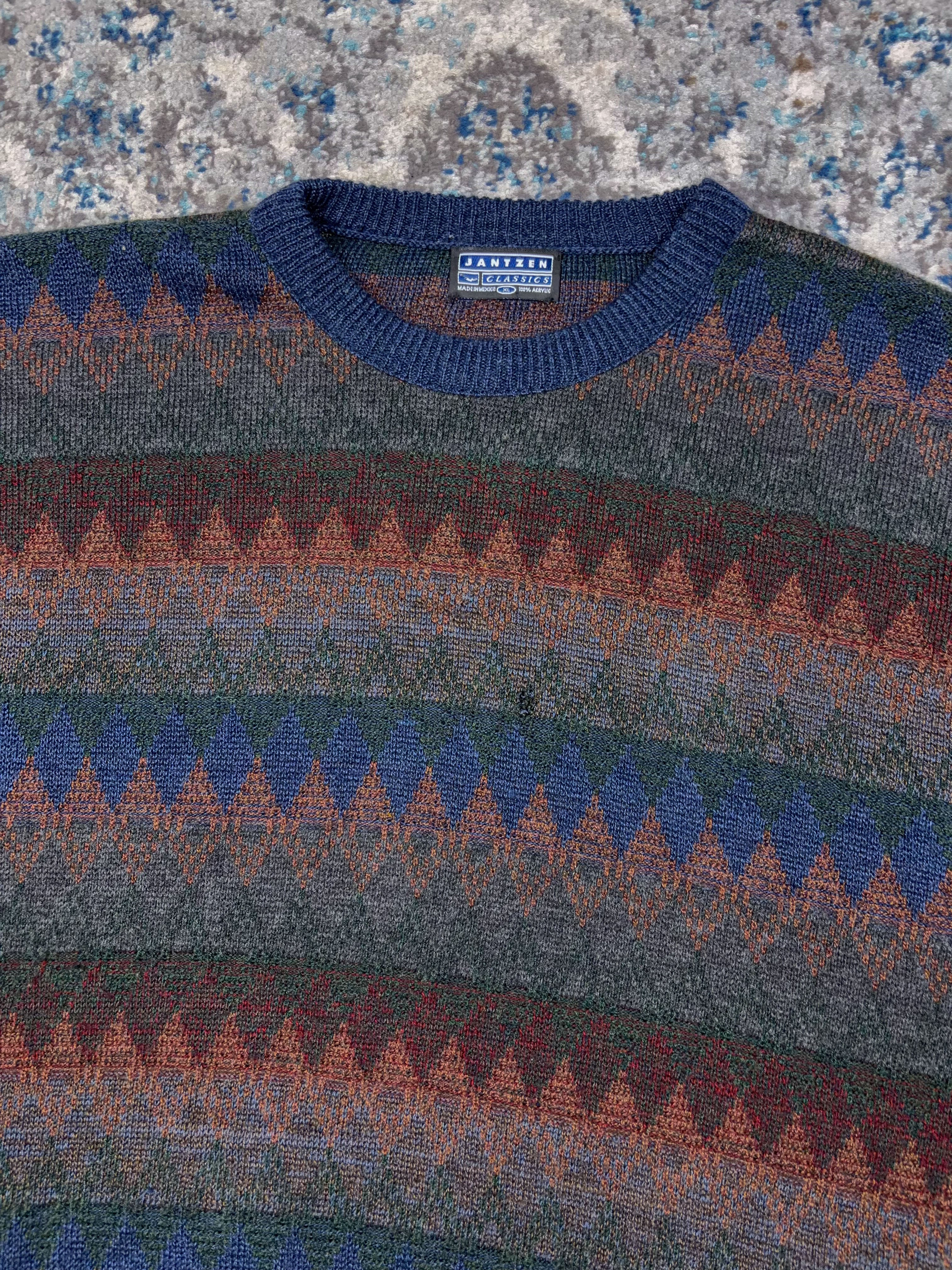 Vintage 90s Jantzen Classics Diamond Pattern Pullover Knit Sweater Size XL