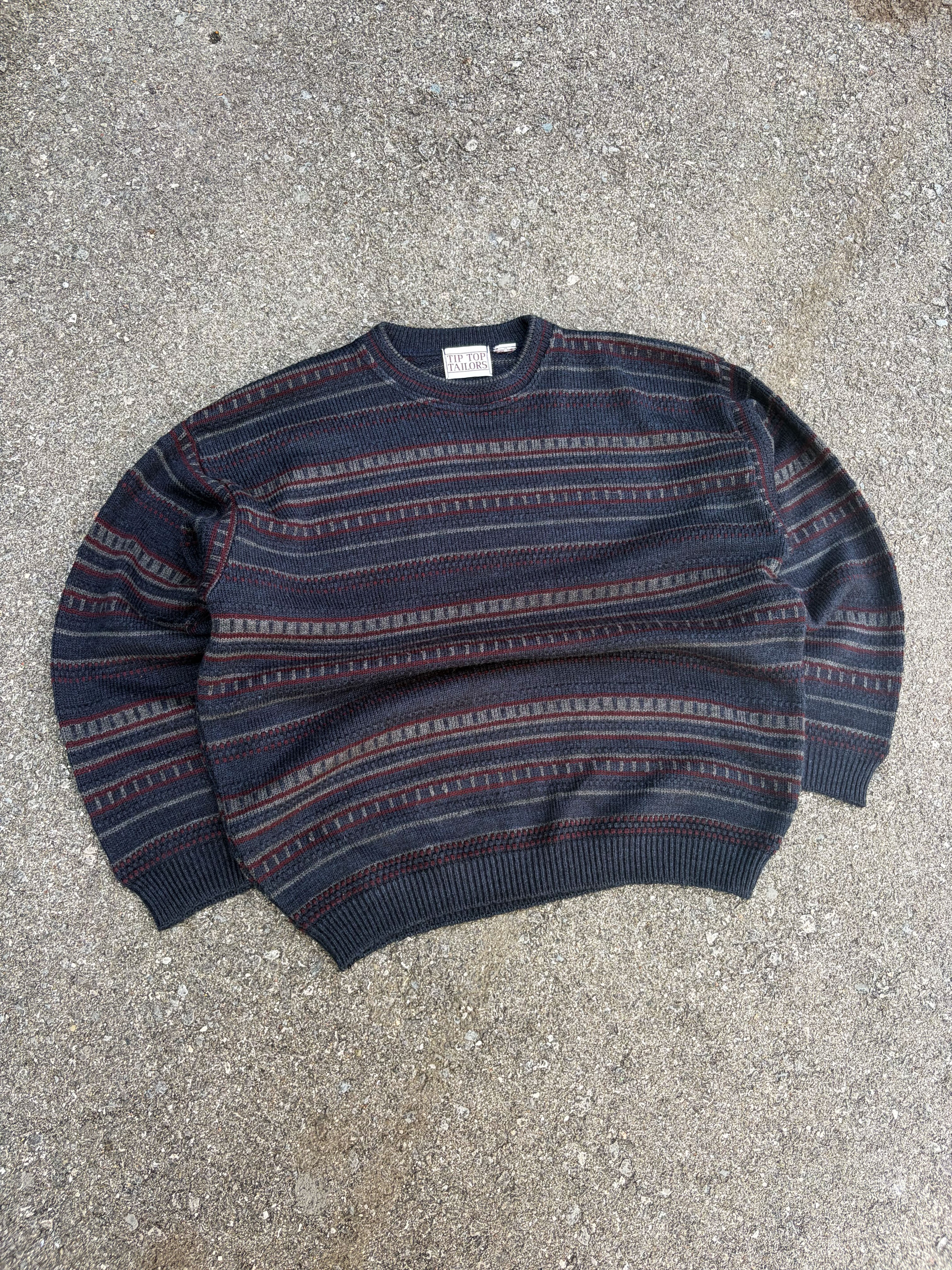 Vintage Tip Top Tailors Striped Pattern Pullover Knit Sweater Size Medium