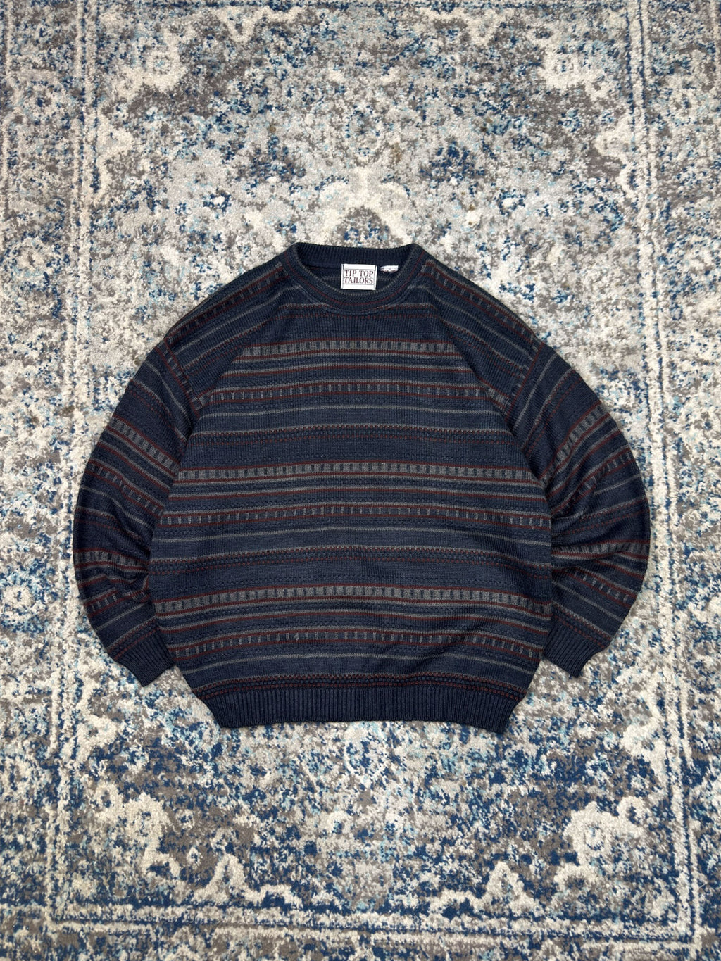 Vintage Tip Top Tailors Striped Pattern Pullover Knit Sweater Size Medium