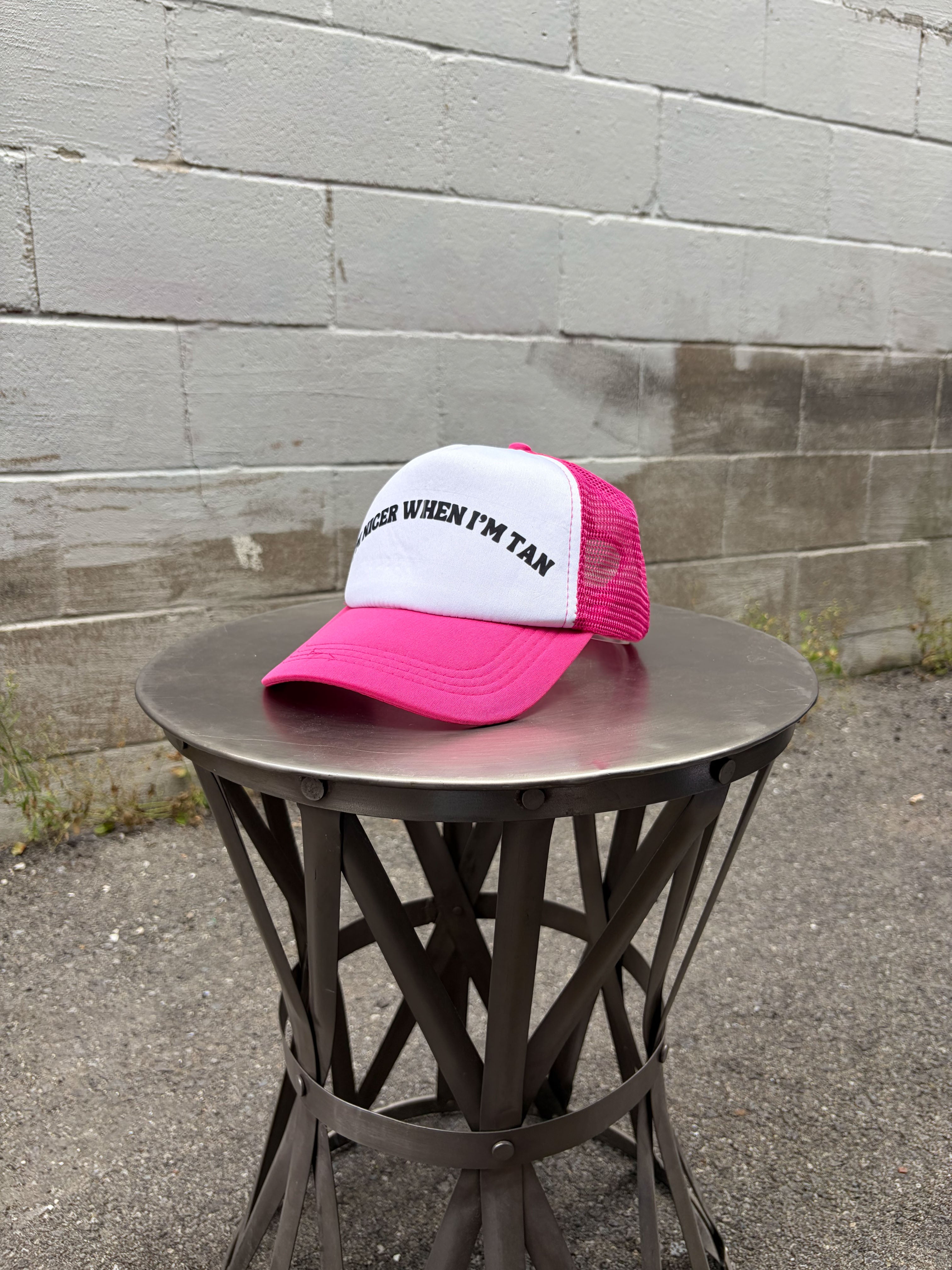 Vintage Im Nicer When Im Tan Slogan Spellout Trucker Snapback Hat OSFA