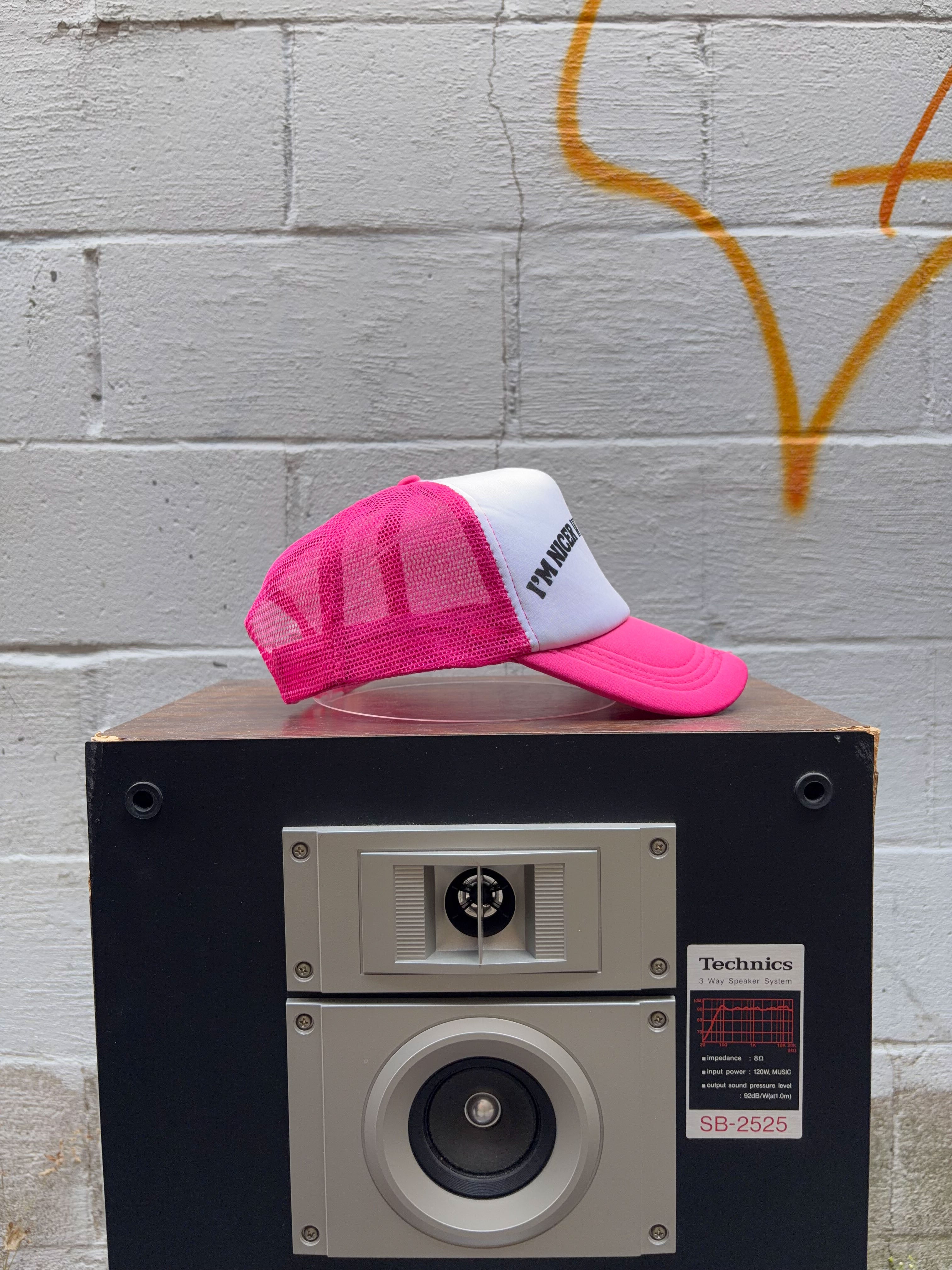 Vintage Im Nicer When Im Tan Slogan Spellout Trucker Snapback Hat OSFA