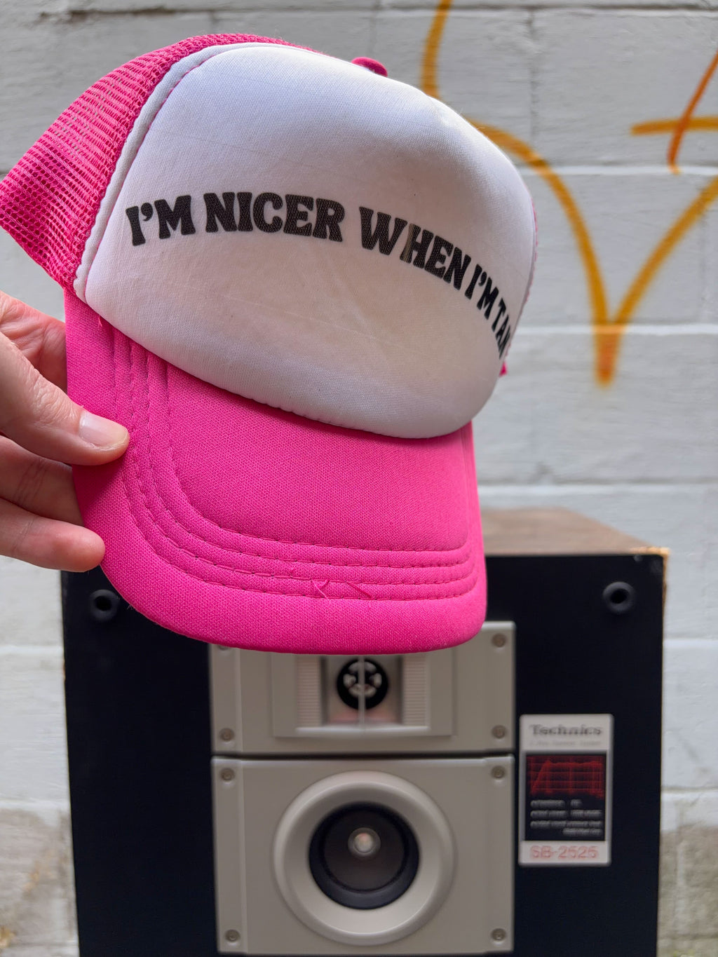 Vintage Im Nicer When Im Tan Slogan Spellout Trucker Snapback Hat OSFA