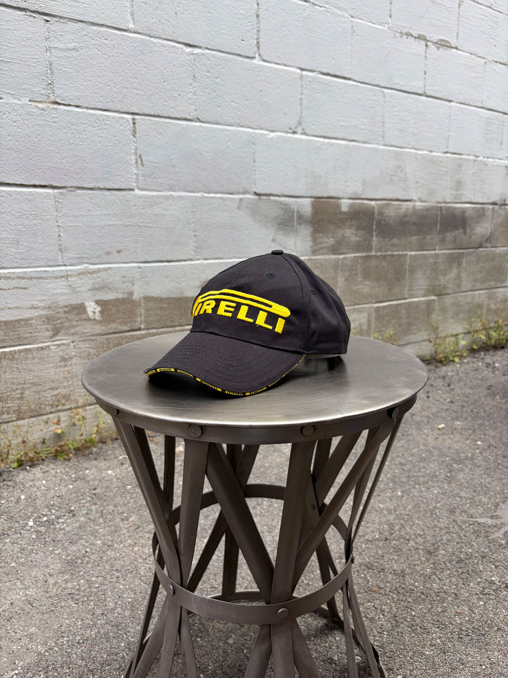 Vintage Pirelli Tires Embroidered Spellout Logo Strapback Hat OSFA