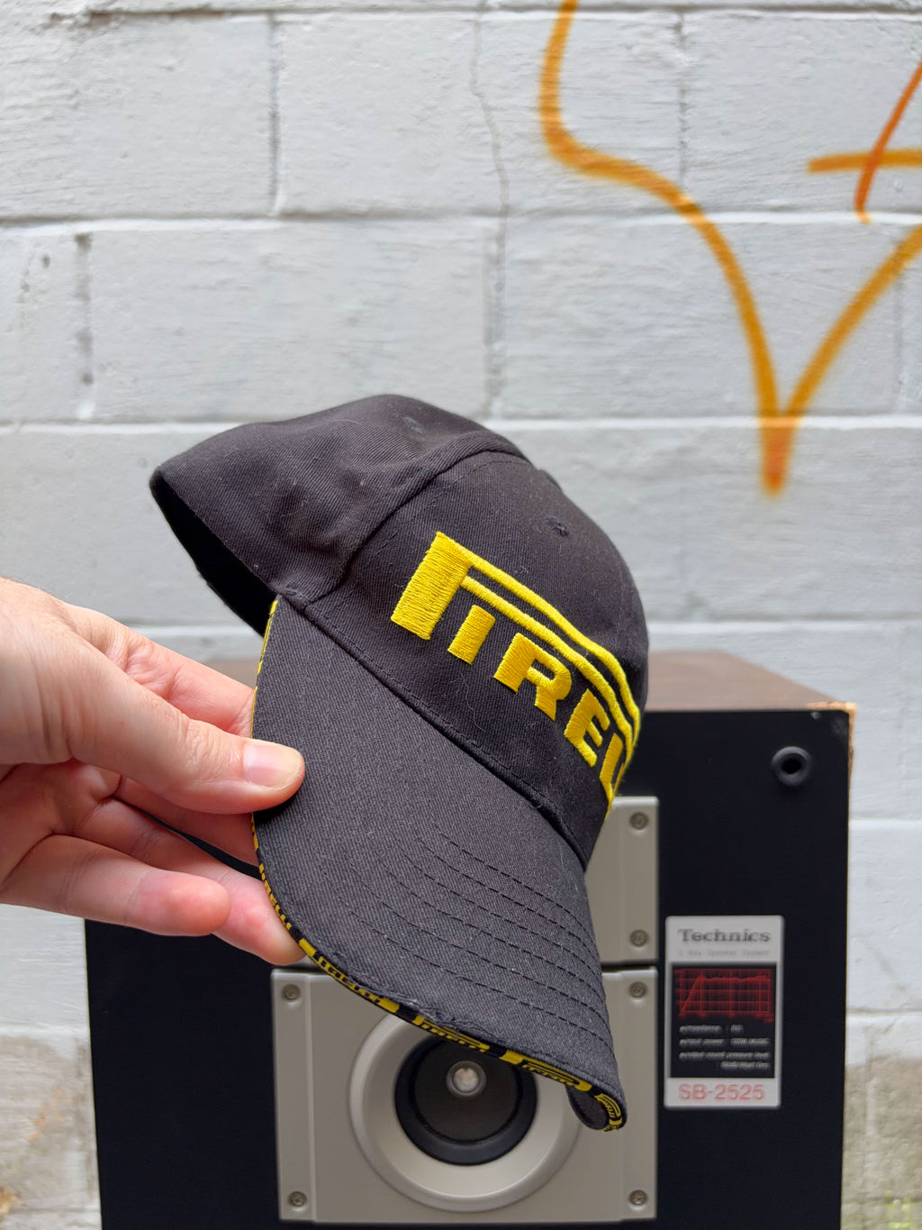 Vintage Pirelli Tires Embroidered Spellout Logo Strapback Hat OSFA