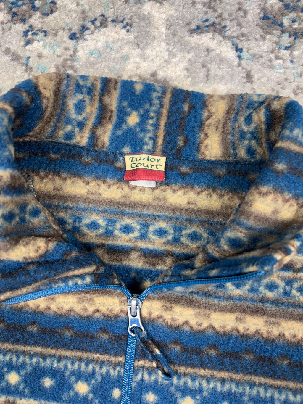 Vintage 90s Tudor Court Abstract Stripe Pattern Full Zip Sweatshirt Size 2XL