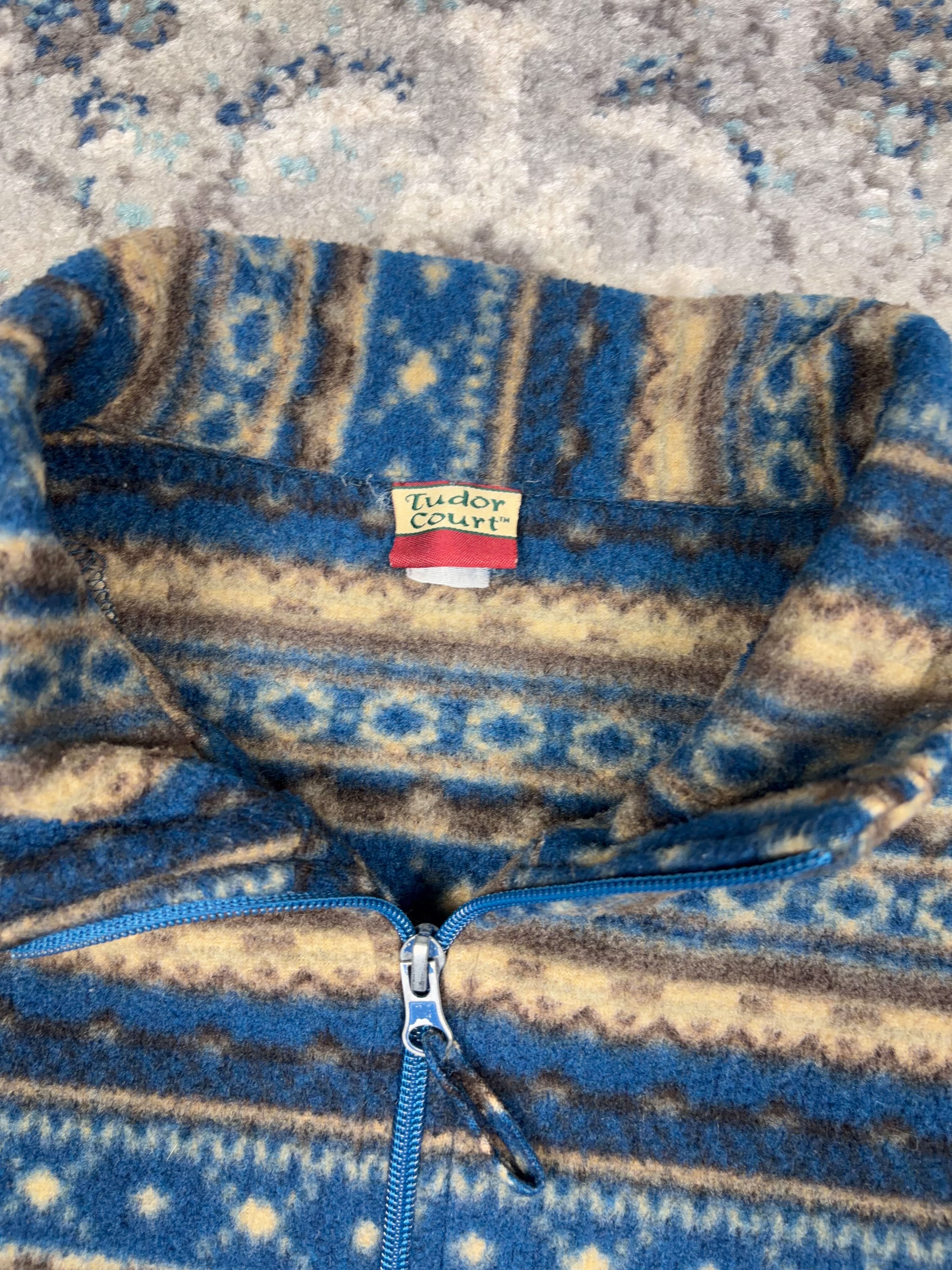 Vintage 90s Tudor Court Abstract Stripe Pattern Full Zip Sweatshirt Size 2XL