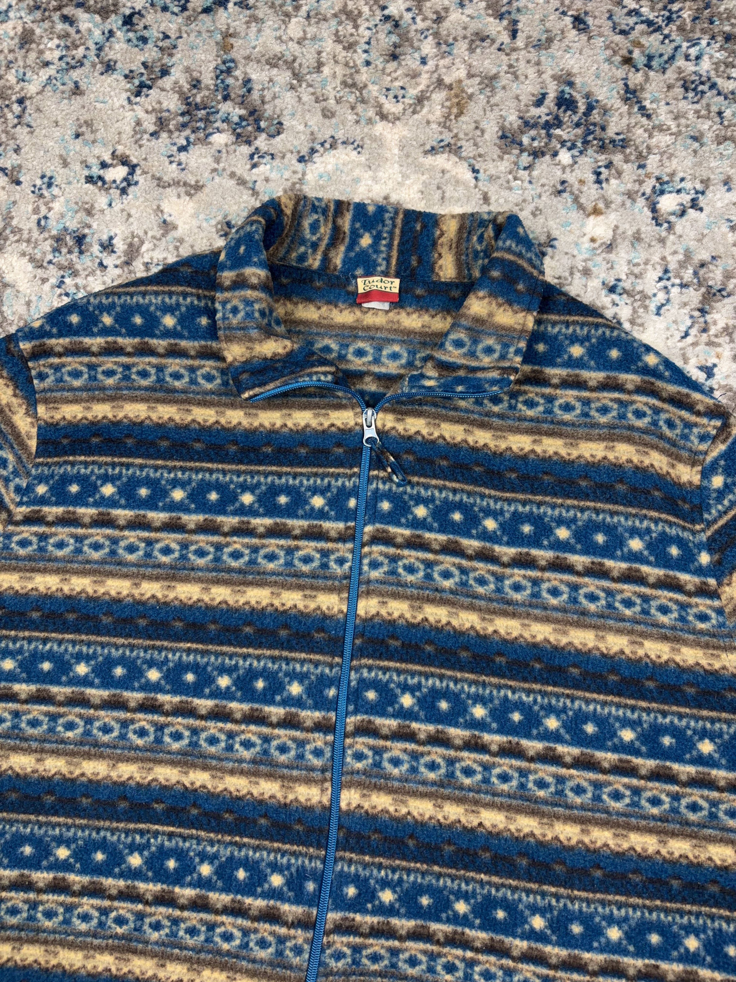 Vintage 90s Tudor Court Abstract Stripe Pattern Full Zip Sweatshirt Size 2XL