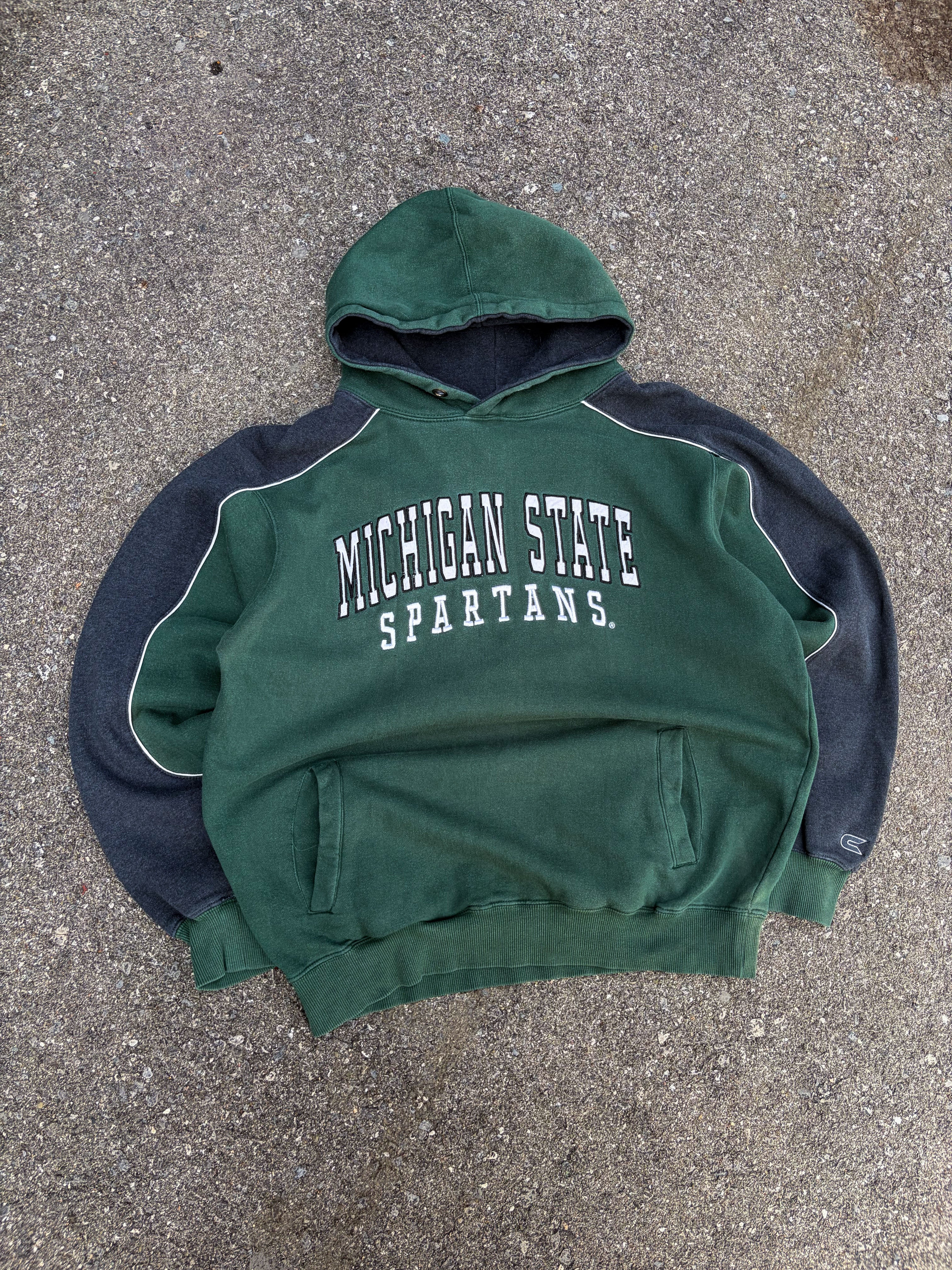 Vintage Michigan State Spartans NCAA Embroidered Arc Spellout Hooded Sweatshirt Size Large