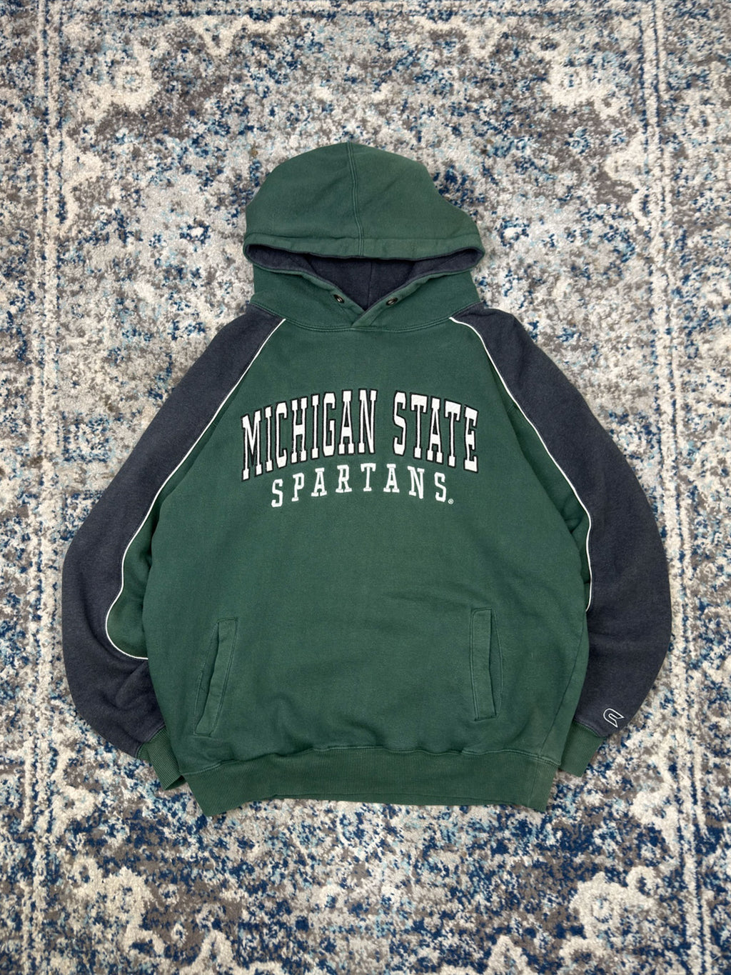 Vintage Michigan State Spartans NCAA Embroidered Arc Spellout Hooded Sweatshirt Size Large