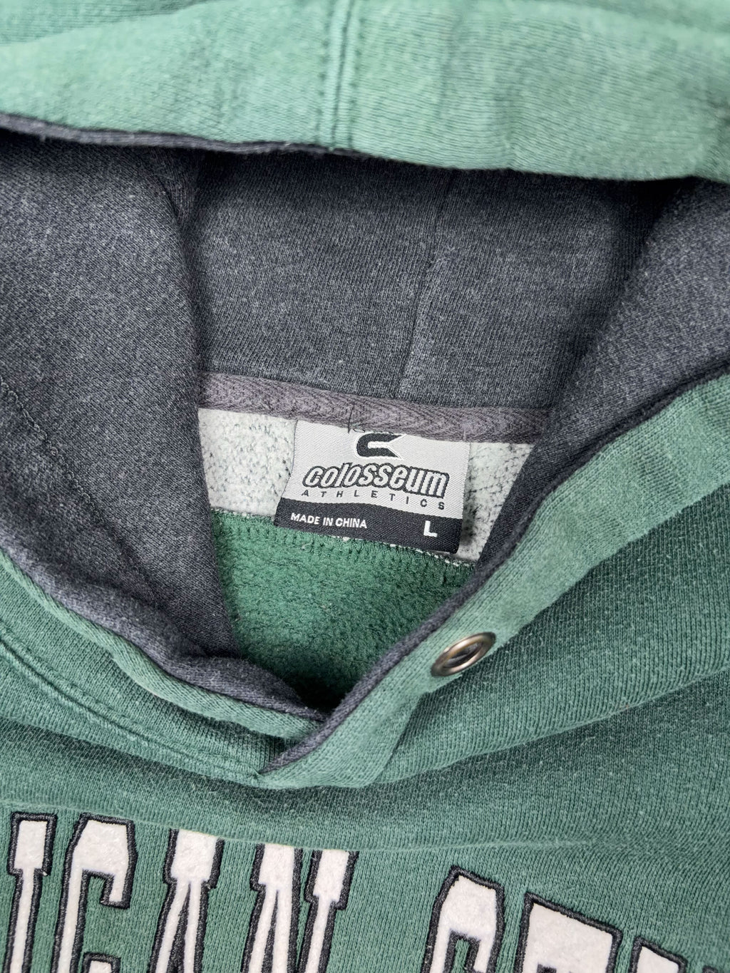 Vintage Michigan State Spartans NCAA Embroidered Arc Spellout Hooded Sweatshirt Size Large