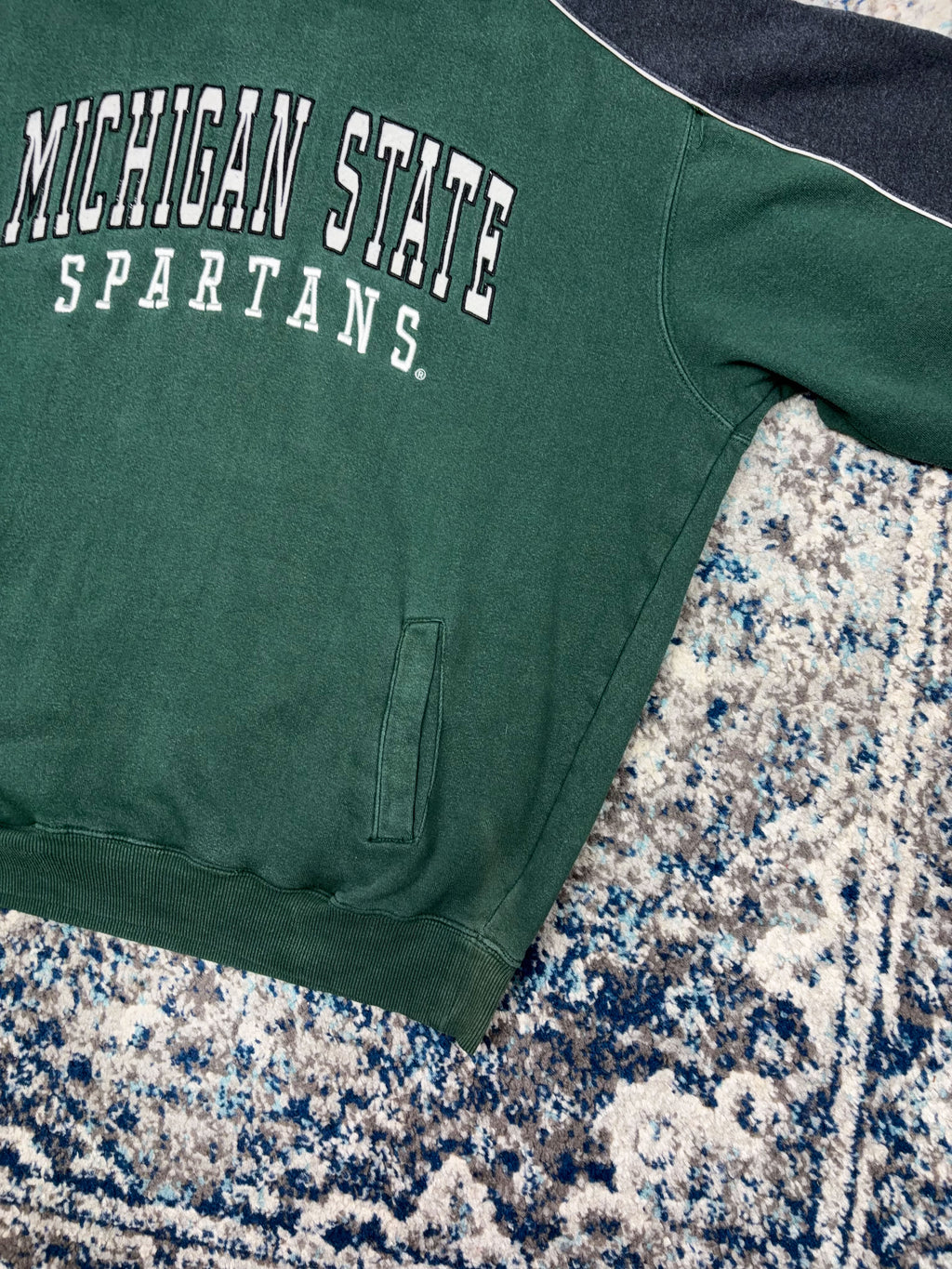 Vintage Michigan State Spartans NCAA Embroidered Arc Spellout Hooded Sweatshirt Size Large