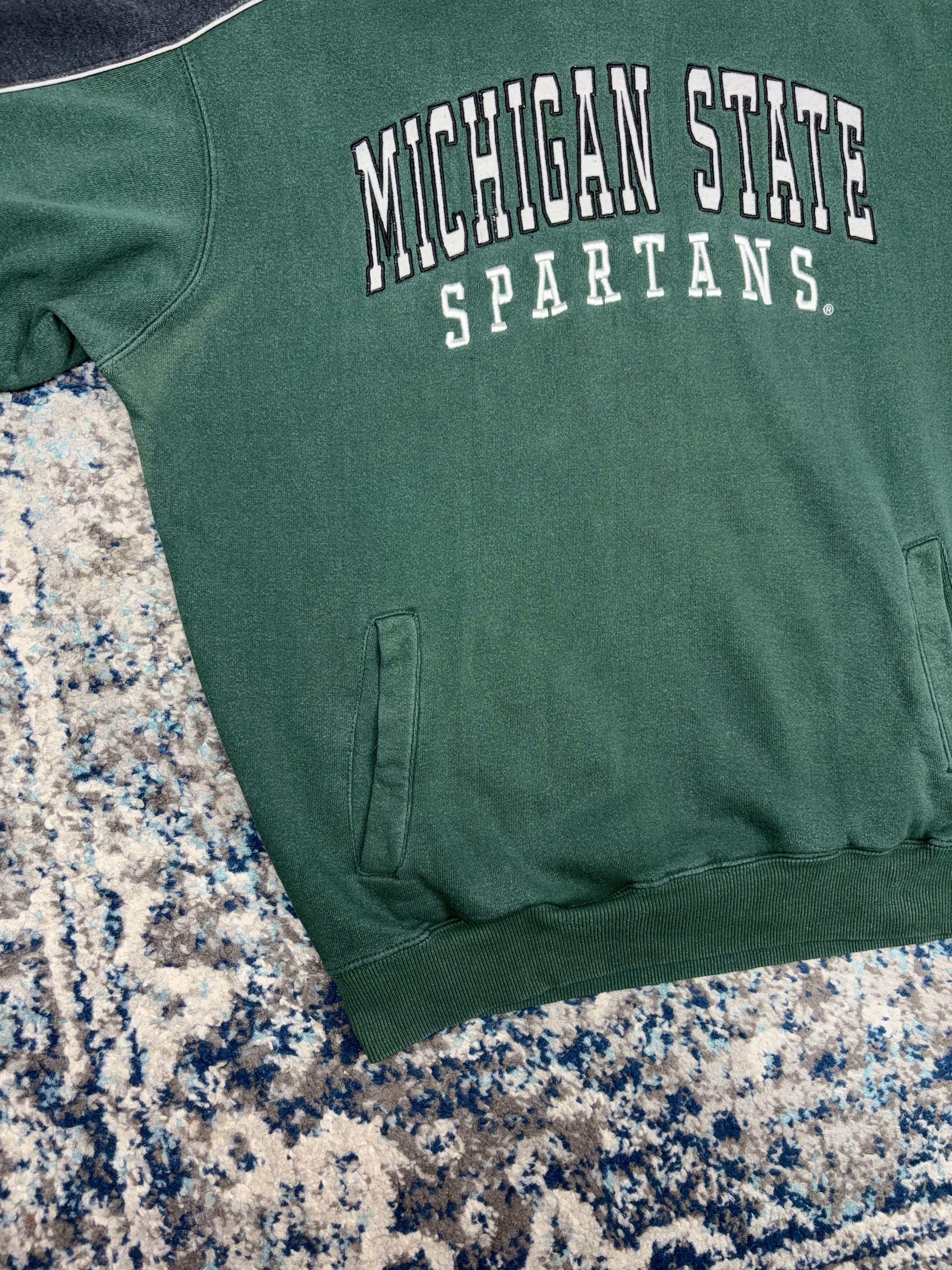 Vintage Michigan State Spartans NCAA Embroidered Arc Spellout Hooded Sweatshirt Size Large