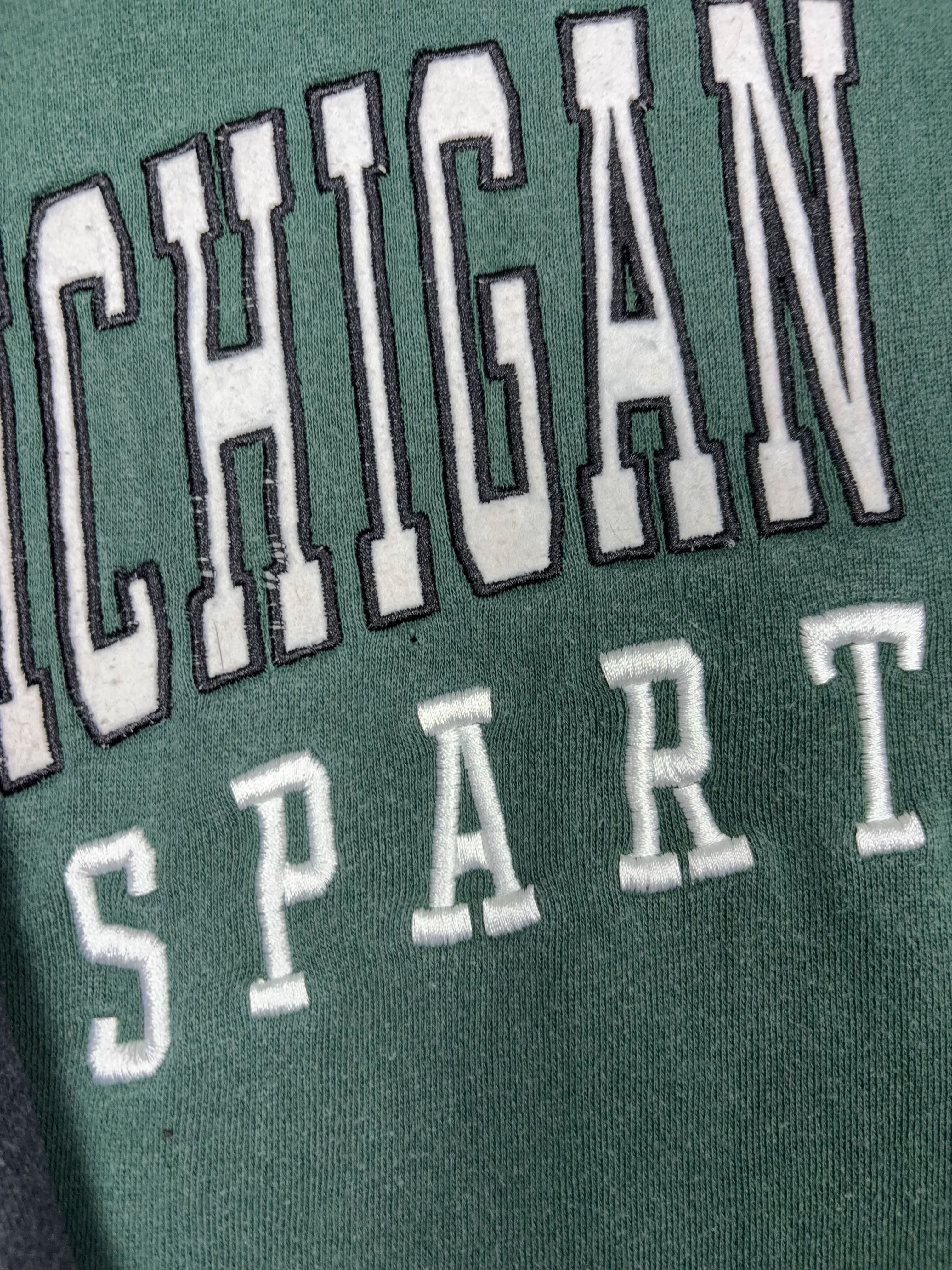 Vintage Michigan State Spartans NCAA Embroidered Arc Spellout Hooded Sweatshirt Size Large