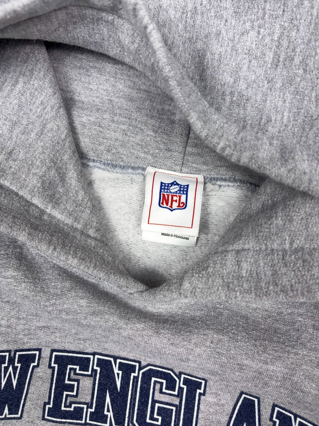 Vintage New England Patriots NFL Graphic Logo Spellout Hooded Sweatshirt Size XL