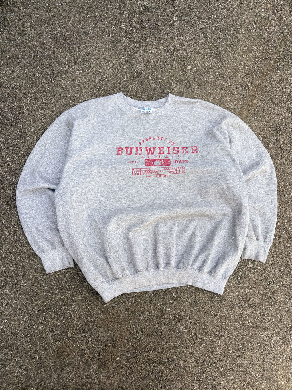 Vintage Budweiser Football Athletic Department Graphic Spellout Sweatshirt Size XL