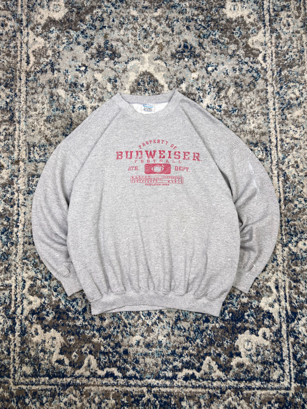 Vintage Budweiser Football Athletic Department Graphic Spellout Sweatshirt Size XL